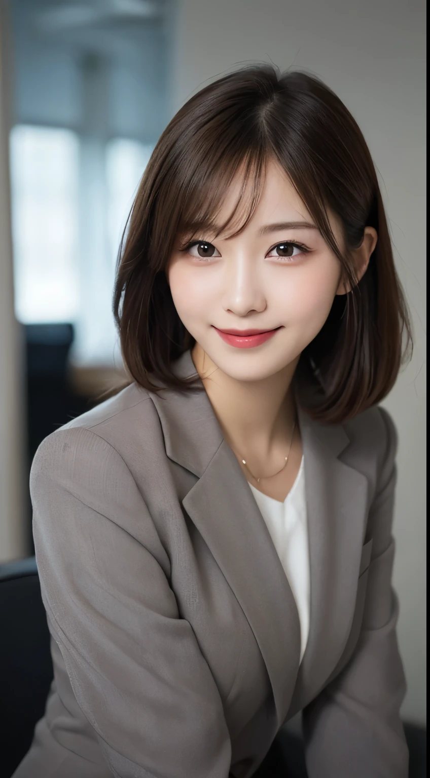 whole body, highest quality, figure, Very detailed, In detail, High resolution, 8k wallpaper, Perfect dynamic composition, Beautiful fine details, suit,Medium Hair, Center of chest, Natural color lip, Random sexy poses,smile,company，office，Brother，smile，cute，