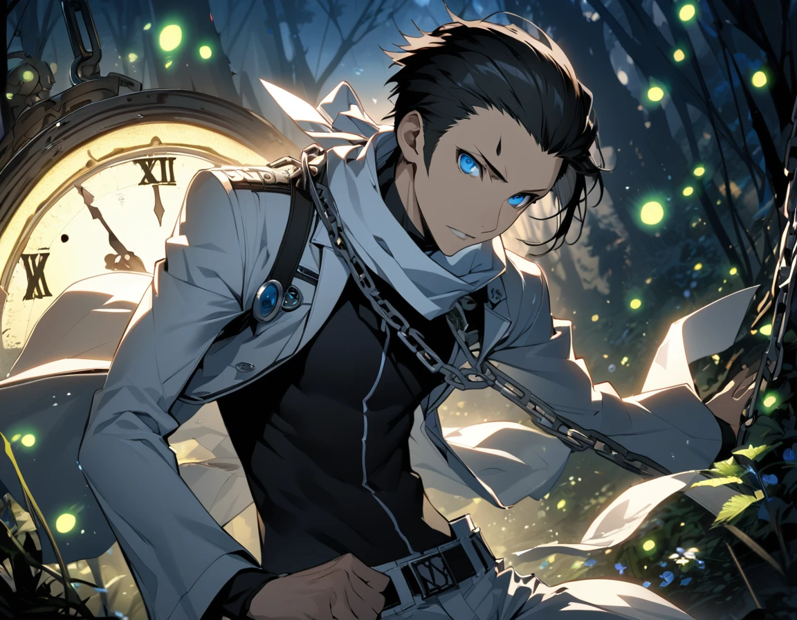 Kirito,1boy,solo,holding black and blue swords,dual weilding,black trenchcoat,black short messy hair,sword art online, raining, highest quality digital art, Stunning art, wallpaper 4k, absolutely stunning art,close up shot