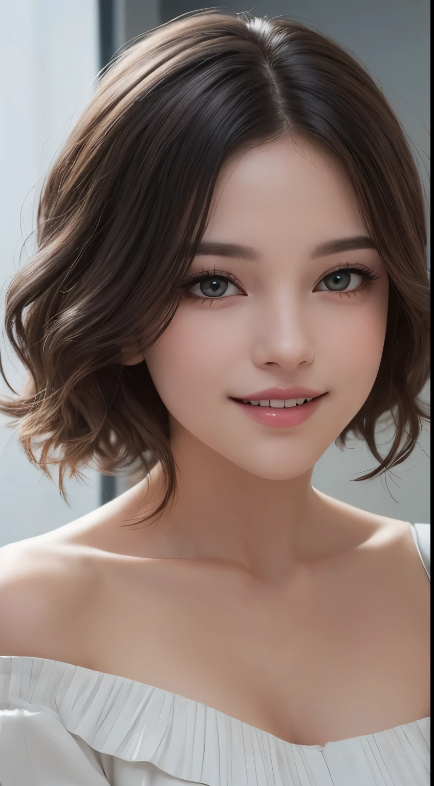 super realistic eyes、fashion model 20 years old, cute, [[[[moist eyes]]]], [[[[closeup]]]], [[[[chest]]]], [[[[neck]]]], [[[[shoulders]]]], perfect eyes, perfect iris, perfect lips, perfect teeth, perfect skin, soft front light, glow, HDR, (muted colors:1.2), Beautiful girl from Eastern Europe with her mouth closed、astonishing beauty、solo、Smile、beautiful face、Upper body、medium side cut、Beautiful short gray hair styled、beautiful little face woman, solo,　black theme,　look at the audience,one woman, It&#39;s real, Wolfzan-6500-V1.3, anime、anime style、beautiful realistic eyes、casual dress、portrait beautiful detailed woman, very detailedな目と顔, Reality, beautiful detailed eyes, huge file size, Super detailed, High resolution, very detailed, highest quality, masterpiece, An illustration, very detailed, ticker, Unite, 8K painting wallpaper, fine, fine details, masterpiece, highest quality, Hvery detailed ticker uniform 8K wallpaper, face light movie lighting、cute blouse, dark background, oil, masterpiece, diffused soft film lighting, Portrait, highest quality (perfect face:1.4),stunning girl pictures,(8K and、photorealistic:1.25) 、(lip gloss、eyelashes、shiny face、shiny skin、highest quality、超High resolution、Depth of the bounds written、chromatic aberration、caustic road lighting、natural shading、woman, (Ultra Realistic eyes, High Resolution), (High Definition Eyes, High Definition Hair, High Definition Face, High Definition Plump Lips), (Breast Open Off Shoulder), Bust, Upper Body, Affectionate Smile, (Best Picture Quality: 1.4), Raw Photo, (Realistic, Photography: 1.37), Professional Photographer, Film-like Light, (Fine Plane: 1 . 2),1 Woman, (Ultra Realistic, High Resolution), (High Definition Eyes, High Definition Hair, High Definition Face, High Definition Plump Lips), (Open Breasted Off Shoulder), Bust, Upper Body, Adorable Smile, (Top Quality:1.4), Raw Photo, (Realistic, Photo Realistic:1. 37), Professional Photography, Neat Face: 1 .2), ,sunny day beach background,