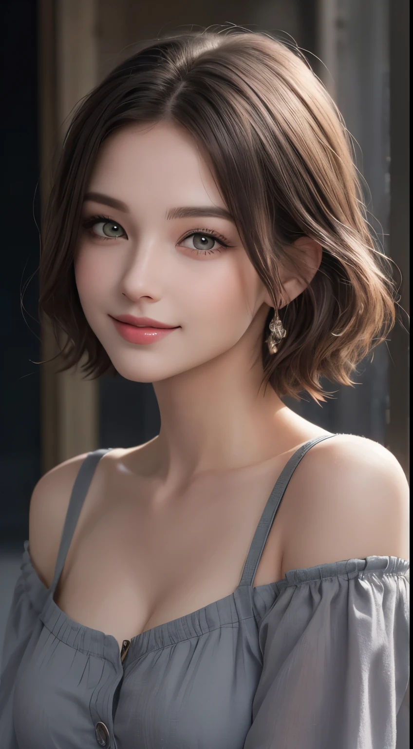 super realistic eyes、fashion model 20 years old, cute, [[[[moist eyes]]]], [[[[closeup]]]], [[[[chest]]]], [[[[neck]]]], [[[[shoulders]]]], perfect eyes, perfect iris, perfect lips, perfect teeth, perfect skin, soft front light, glow, HDR, (muted colors:1.2), Beautiful girl from Eastern Europe with her mouth closed、astonishing beauty、solo、Smile、beautiful face、Upper body、medium side cut、Beautiful short gray hair styled、beautiful little face woman, solo,　black theme,　look at the audience,one woman, It&#39;s real, Wolfzan-6500-V1.3, anime、anime style、beautiful realistic eyes、casual dress、portrait beautiful detailed woman, very detailedな目と顔, Reality, beautiful detailed eyes, huge file size, Super detailed, High resolution, very detailed, highest quality, masterpiece, An illustration, very detailed, ticker, Unite, 8K painting wallpaper, fine, fine details, masterpiece, highest quality, Hvery detailed ticker uniform 8K wallpaper, face light movie lighting、cute blouse, dark background, oil, masterpiece, diffused soft film lighting, Portrait, highest quality (perfect face:1.4),stunning girl pictures,(8K and、photorealistic:1.25) 、(lip gloss、eyelashes、shiny face、shiny skin、highest quality、超High resolution、Depth of the bounds written、chromatic aberration、caustic road lighting、natural shading、woman, (Ultra Realistic eyes, High Resolution), (High Definition Eyes, High Definition Hair, High Definition Face, High Definition Plump Lips), (Breast Open Off Shoulder), Bust, Upper Body, Affectionate Smile, (Best Picture Quality: 1.4), Raw Photo, (Realistic, Photography: 1.37), Professional Photographer, Film-like Light, (Fine Plane: 1 . 2),1 Woman, (Ultra Realistic, High Resolution), (High Definition Eyes, High Definition Hair, High Definition Face, High Definition Plump Lips), (Open Breasted Off Shoulder), Bust, Upper Body, Adorable Smile, (Top Quality:1.4), Raw Photo,model body shape, body shape,cleavage, tropical beach, thin and long legs Translated with DeepL.com (free version)