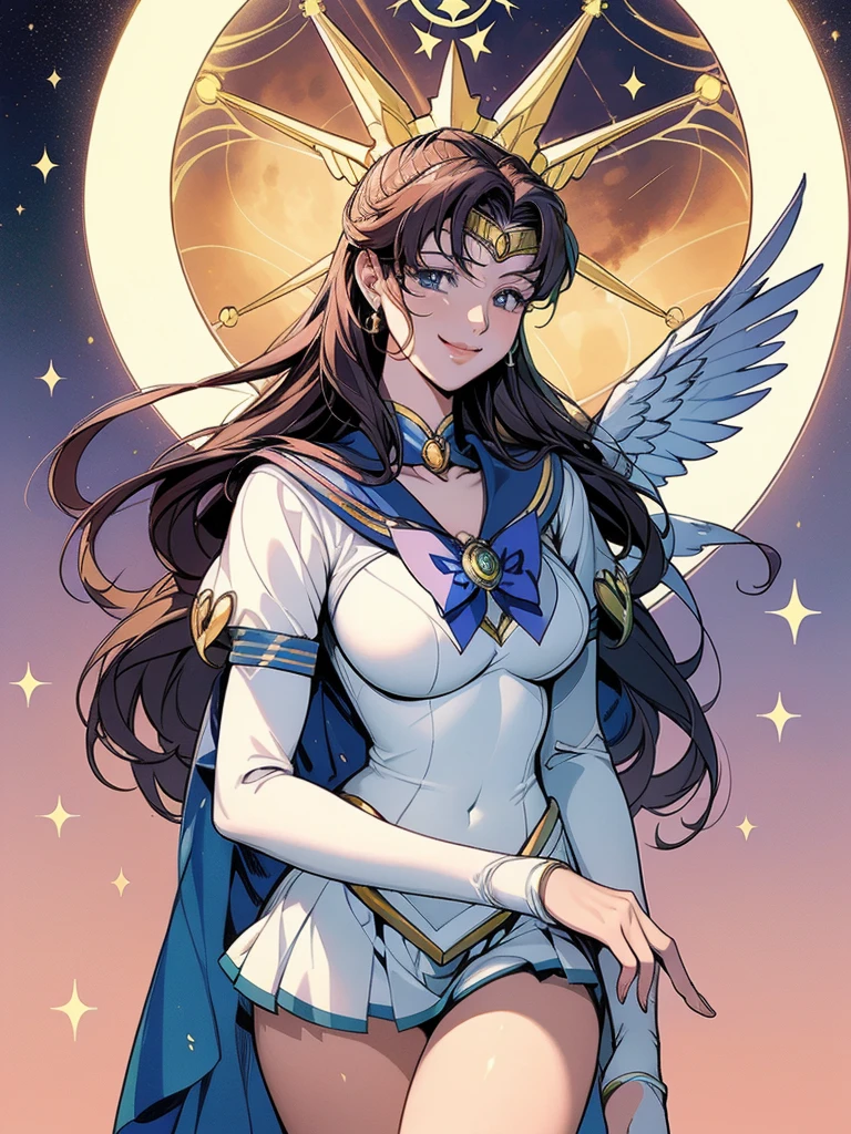 a drawing of a woman with long hair and a dress, portrait Zodiac Knight Girl, Smiling Goddess Artemis, Zodiac Knight Girl, Sailor Jupiter. beautiful, Masterpiece Goddess of Sorrow, Highly detailed art gems, Very detailed fan art, Sailor Moon. beautiful, Moon Goddess, high detailed Official Artwork, Moon Goddess, Official Art