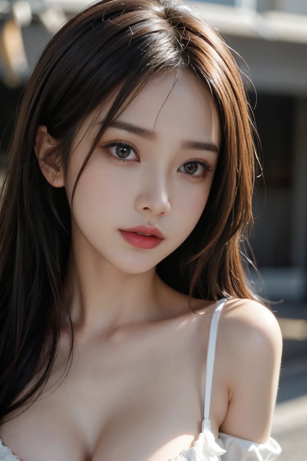 masutepiece, Best Quality, Photorealistic, Ultra-detailed, finely detail, High resolution, 8K Wallpaper, 1 beautiful woman,, light brown messy hair, sharp focus, Perfect dynamic composition, Beautiful detailed eyes, detailed hairs, Detailed realistic skin texture, neutral expression, look straight at the camera, Bust B Cup、 disorganized, Charm, 超High definition, Super realistic, High definition, golden ratio, FF Tifa、,sunny day beach background,super realistic eyes、fashion model 20 years old, cute, [[[[moist eyes]]]], [[[[closeup]]]], [[[[chest]]]], [[[[neck]]]], [[[[shoulders]]]], perfect eyes, perfect iris, perfect lips, perfect teeth, perfect skin, soft front light, glow, HDR, (muted colors:1.2), Beautiful girl from Eastern Europe with her mouth closed、astonishing beauty、solo、Smile、beautiful little face woman, solo,　black theme,　look at the audience,one woman, It&#39;s real, Wolfzan-6500-V1.3, anime、anime style、beautiful realistic eyes、casual dress、portrait beautiful detailed woman, very detailedな目と顔, Reality, beautiful detailed eyes, huge file size, Super detailed, High resolution, very detailed, highest quality, masterpiece, An illustration, very detailed, ticker, Unite, 8K painting wallpaper, fine, fine details, masterpiece, highest quality, Hvery detailed ticker uniform 8K wallpaper, face light movie lighting、cute blouse, dark background, oil, masterpiece, diffused soft film lighting, Portrait, highest quality (perfect face:1.4),stunning girl pictures,(8K and、photorealistic:1.25) 、(lip gloss、eyelashes、shiny face、shiny skin、highest quality、超High resolution、Depth of the bounds written、chromatic aberration、caustic road lighting、natural shading、woman, (Ultra Realistic eyes, High Resolution), (High Definition Eyes, High Definition Hair, High Definition Face, High Definition Plump Lips), (Breast Open Off Shoulder), Bust, Upper Body, Affectionate Smile, (Best Picture Quality: 1.4), Raw Photo,