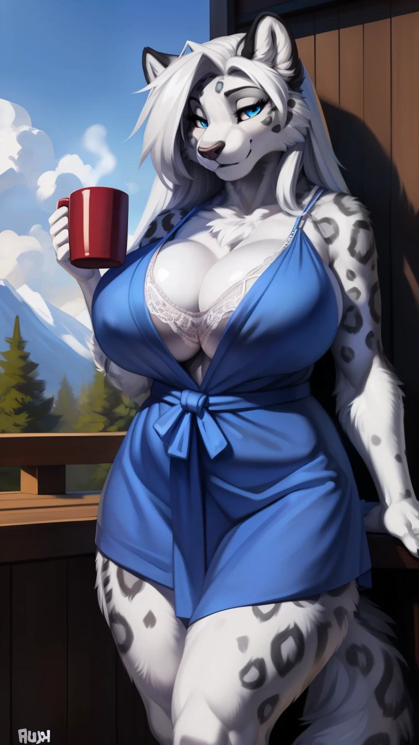 Draft Sketch (sfw)))), uploaded the e621, beautiful and detailed,woman (((female))) ((anthro)) Snow leopard, Ross Tran, by ruan jia, by zaush, by foxovh, lighting cinematic, seductor, Snow leopard big fluffy tail, thighighs, (huge chest) foxovh 1girls ai_generated big_breasts blue_eyes ai_generated breasts cleavage closed_eyes embarrassed eyelashes female gigantic_breasts high_resolution highres hips huge_breasts long_hair mature_female milf big fluffy tail mother outside the backyard panda_ai stable_diffusion thick_thighs thighs uzaki-chan_wa_asobitai! uzaki_tsuki lingerie nightgown bathrobe white_hair wide_hips, holding a hot steaming coffee mug