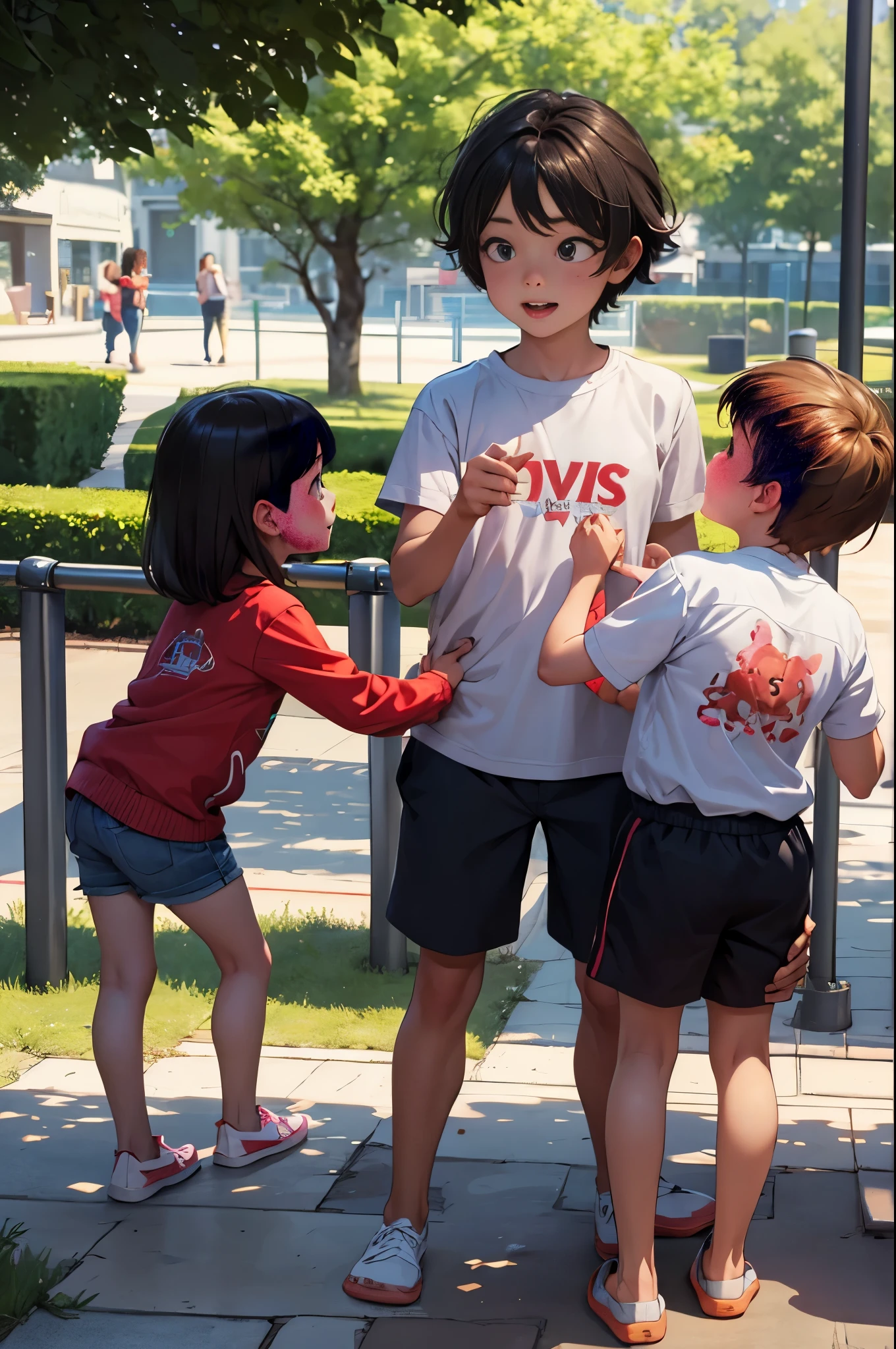 - joyful children playing in a children's playground - mischievousness - trees, sand - pets - parents watching the children play - highly detailed - sharp focus - anime style - masterpiece - HD quality - 3D rendering - 32k resolution, altamente detallado y perfecto