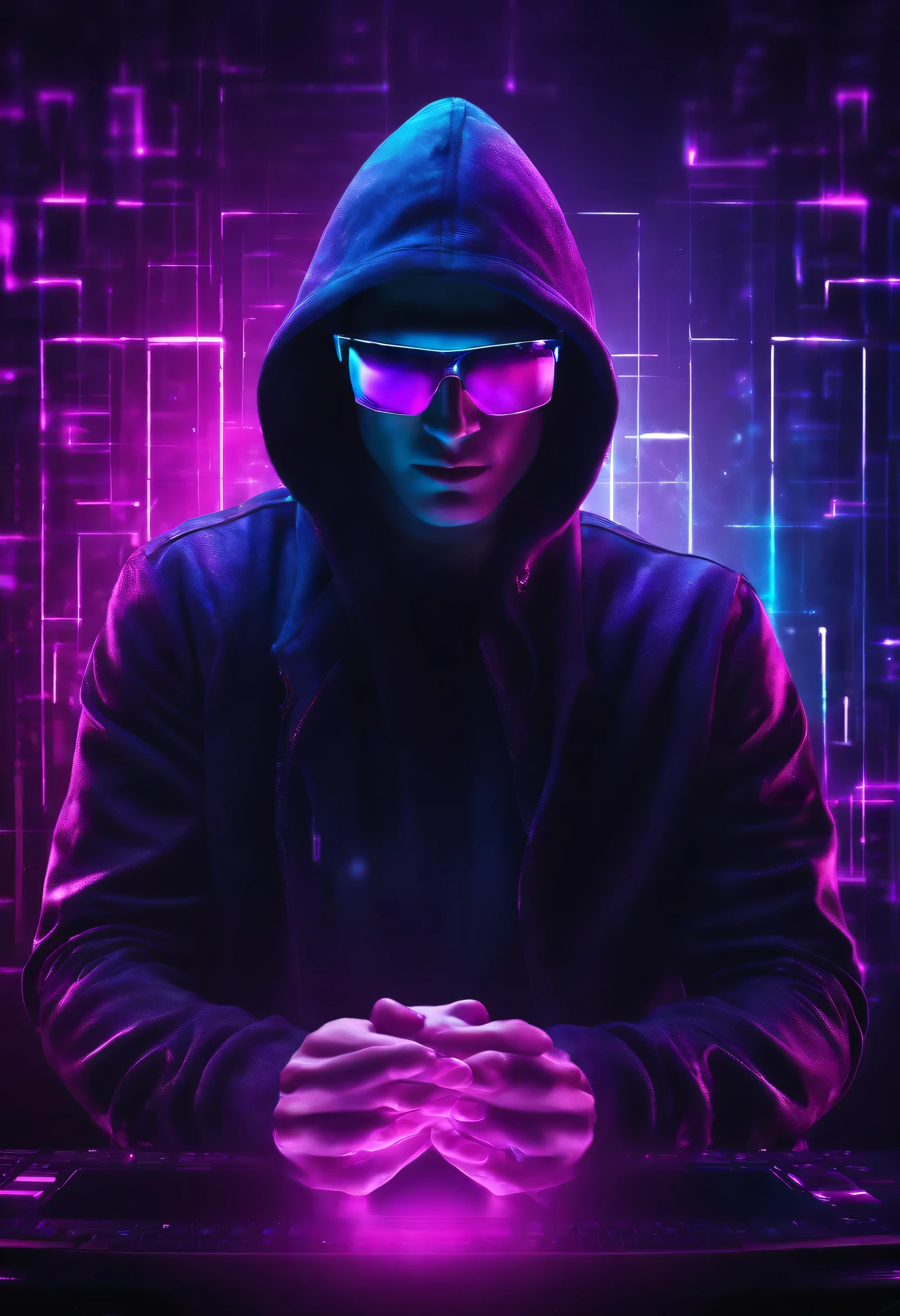 Fundo digital neon hacker em rosa, Azul, roxo e preto