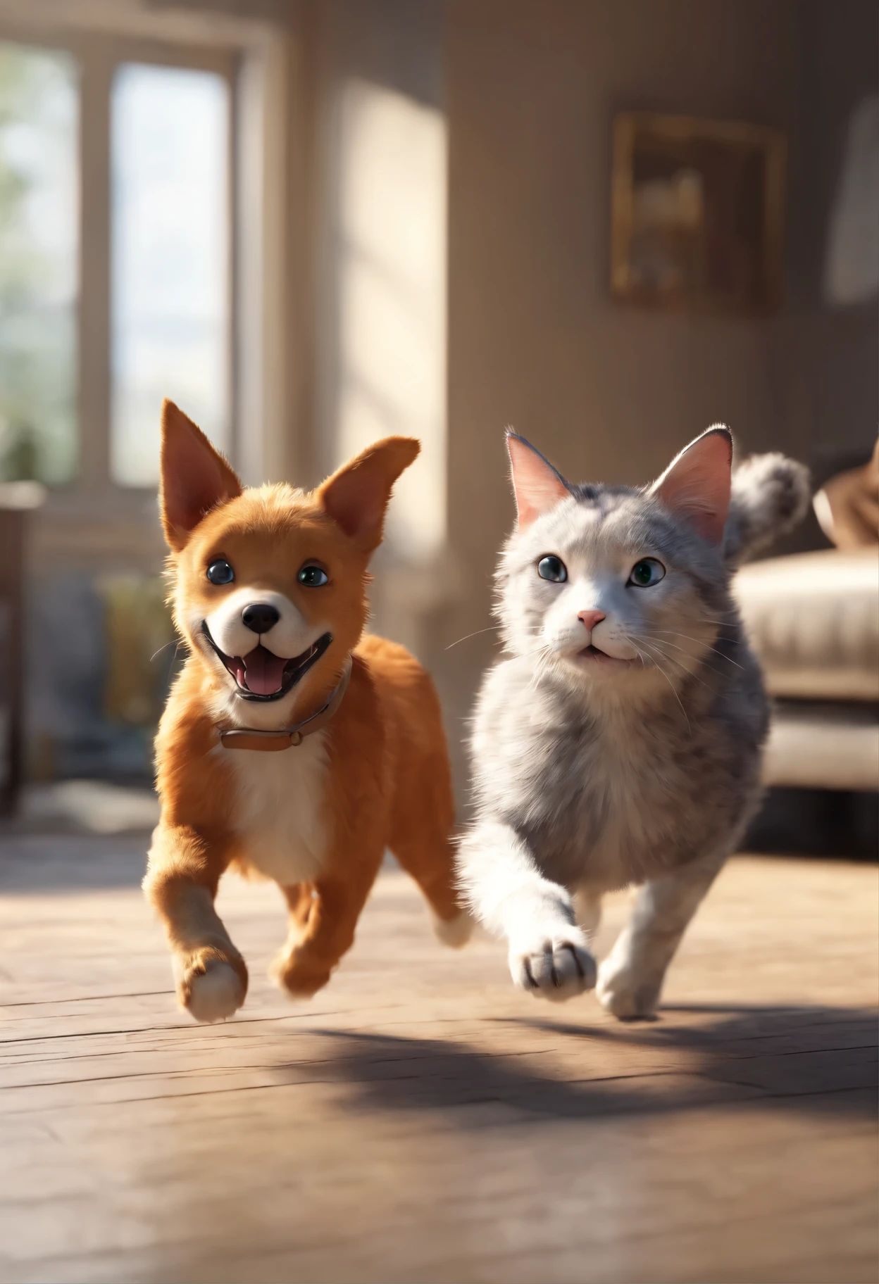 Dog and cat running 