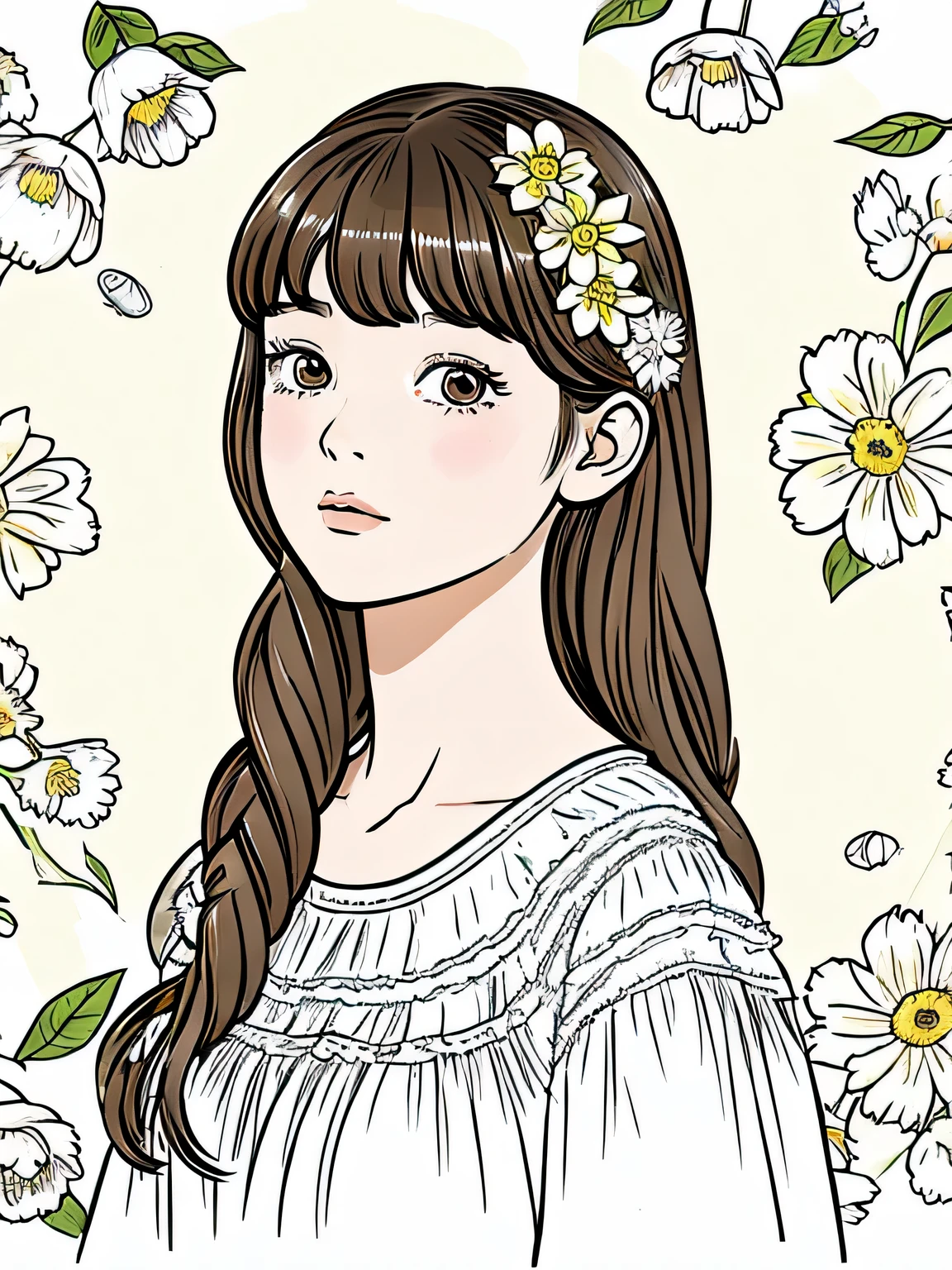 Create an illustration of a spring girl with yellow undertones