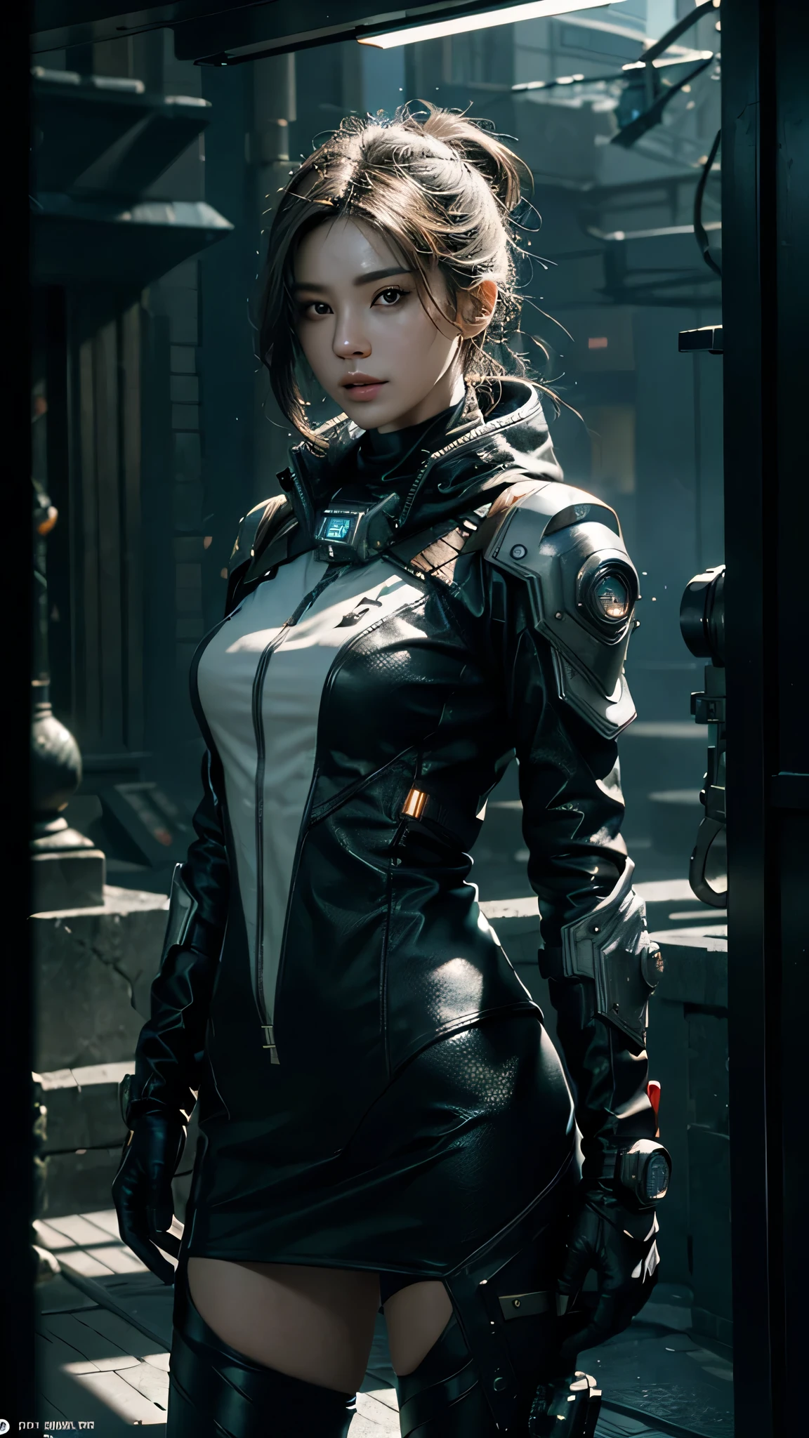 ((Best quality)), ((masterpiece)), (detailed:1.4), 3D, an image of a beautiful cyberpunk female,HDR (High Dynamic Range),Ray Tracing,NVIDIA RTX,Super-Resolution,Unreal 5,Subsurface scattering,PBR Texturing,Post-processing,Anisotropic Filtering,Depth-of-field,Maximum clarity and sharpness,Multi-layered textures,Albedo and Specular maps,Surface shading,Accurate simulation of light-material interaction,Perfect proportions,Octane Render,Two-tone lighting,Wide aperture,Low ISO,White balance,Rule of thirds,8K RAW,