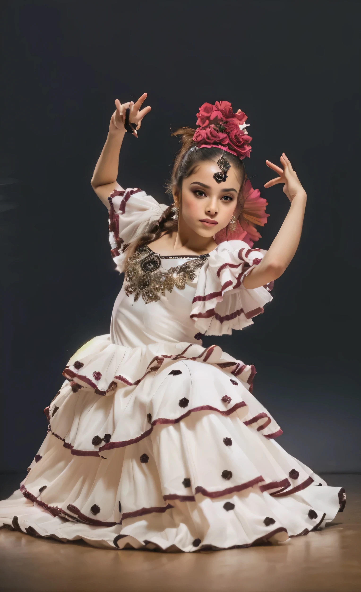 Mujer arafed con un vestido blanco con un lazo rojo y negro., portrait of a bailarina, pose juguetona de una bailarina, bailarina, valentina remenar, dressed as a bailarina, Chica con vestido blanco bailando, classical dancer doing a pose, prima bailarina, estefania villegas burgos, Bailarina de ballet, bailando con gracia, ballet performance photography, chica elegante