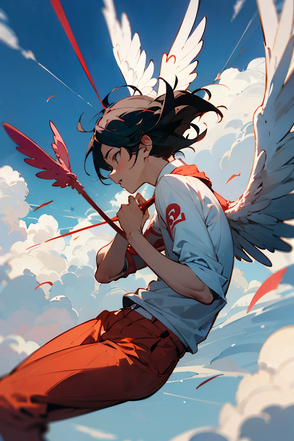 
Counterfeit-V3.0, cupid man, wings, clouds in background, black hair