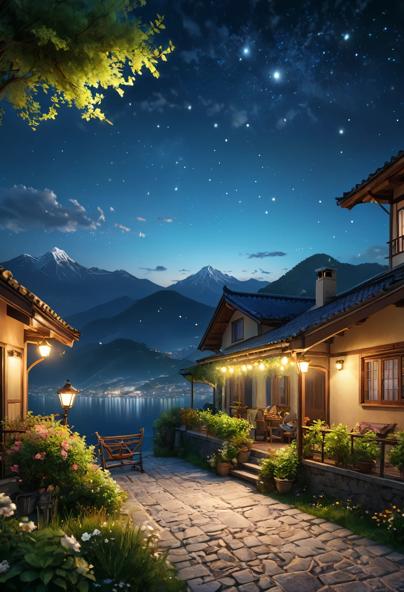 Please generate a good night picture (best quality, masterpiece, Representative Works, official art, professional, 8k)no one night.night.night view.it's a comfort、Relaxed and comfortable, Beautiful and detailed scenes, Relaxation concept art, 8k high quality detailed art, 4k highly detailed digital art, Highly detailed scenes(night scene.warm light)(best quality,4K,8k,high resolution,masterpiece:1.2),super detailed,(actual,photoactual,photo-actual:1.37),bokeh background,