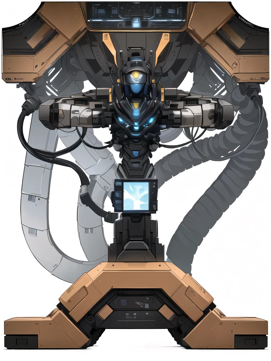 a close up of a robot with a computer on it, symmetric arte conceitual, concept illustration, high resolution arte conceitual, ultra detailed arte conceitual, official arte conceitual, conceptual piece, cyber sanctuary, archillect arte conceitual, high detail arte conceitual, finished arte conceitual, future arte conceitual, detailed arte conceitual, arte conceitual, high quality arte conceitual