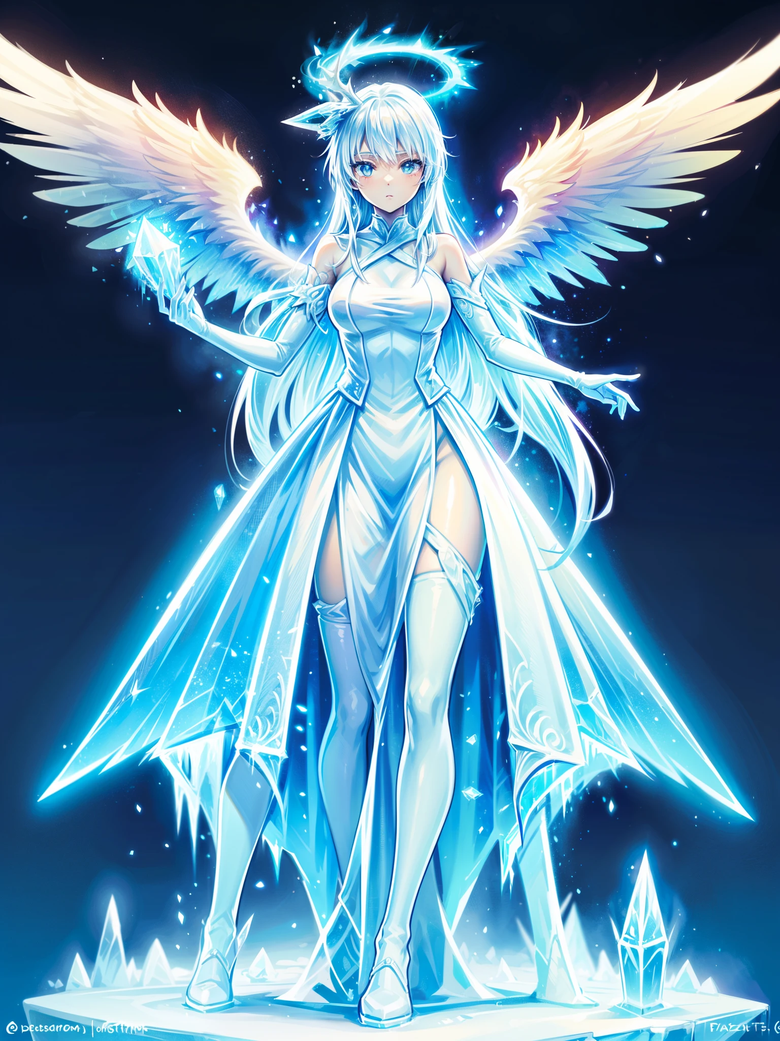 fantasy art, RPG art, icestyle a picture of an (ice sculpture: 1.5) (ultra detailed, Masterpiece, best quality: 1.4) of an (icy: 1.4) female angel (ultra detailed, Masterpiece, best quality: 1.3) spread angel wings angel_wings (ultra detailed, Masterpiece, best quality: 1.3) made from ice, fiery halo red fire, flame hair, fantasy temple background best quality, 16k, [ultra detailed], masterpiece, best quality, (ultra detailed), full body, ultra wide shot, photorealistic