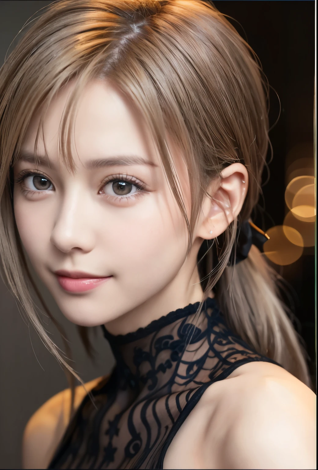 (8k, Realistic, RAW Photos, highest quality: 1.3), (One Girl), とてもbeautiful, (Realistic Face), (boyish, Silver color very short hair), beautiful , A brilliance that captivates the viewer, beautiful expression, beautiful breasts, (Realistic Skin), beautiful、smile