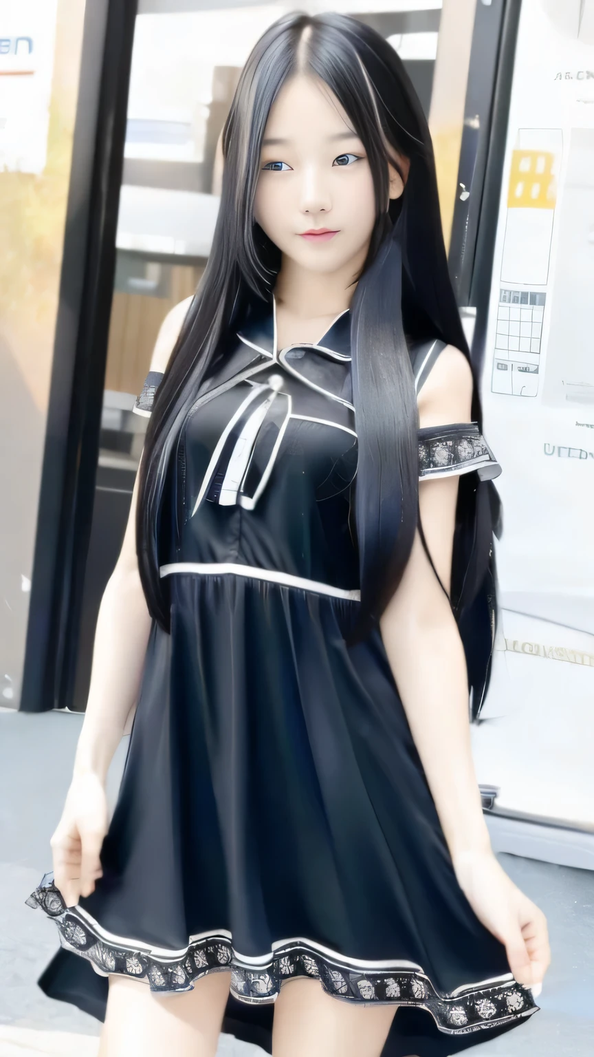 Ultra HD, The 8k quality, girl with, Very long hair, black blur dress, Detailed eyes, Front capture, unreal enginee 5, very cute bmangpor 