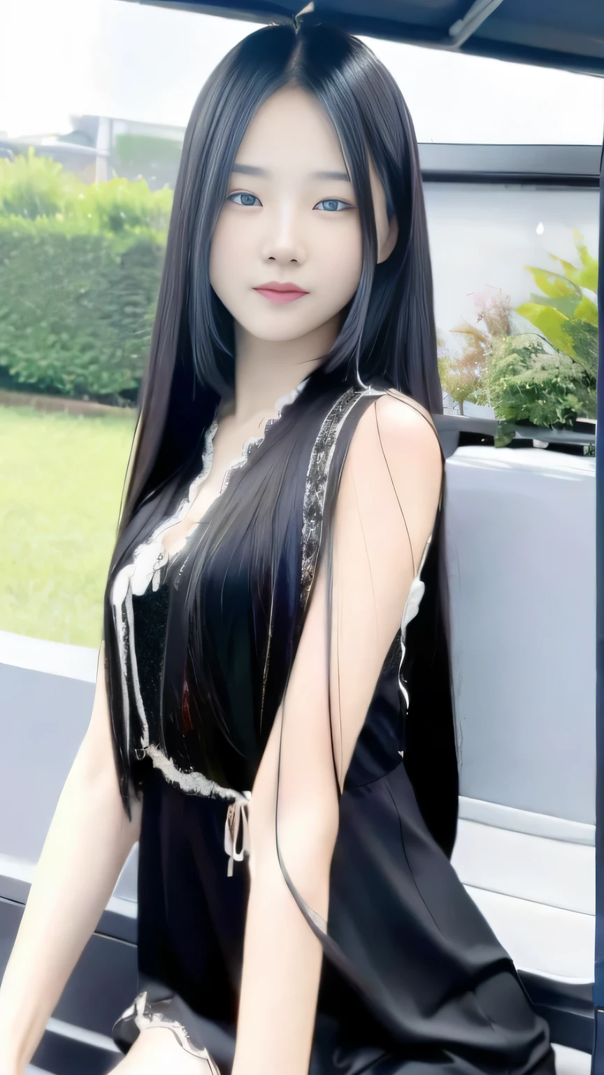 Ultra HD, The 8k quality, girl with, Very long hair, black blur dress, Detailed eyes, Front capture, unreal enginee 5,