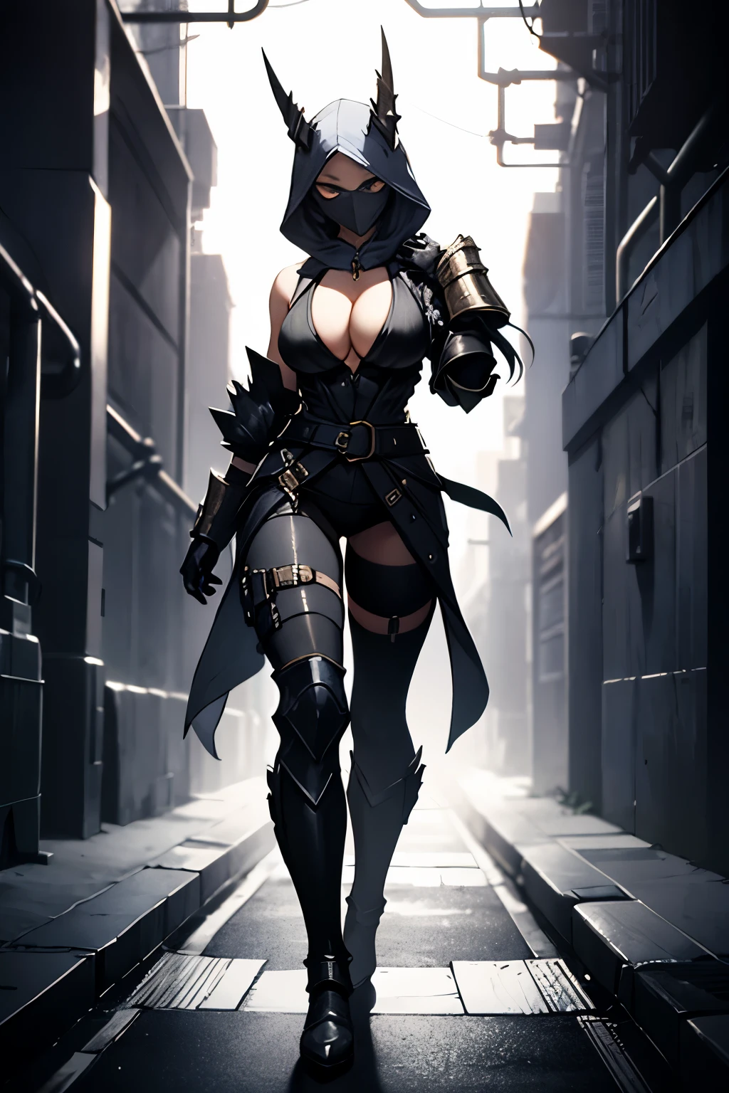 ((Plague doctor:1.4)), Black white and red outfit:1.3,Pixel Art:1.4, One Girl, alone,mask, gloves, ((Faceless, Plague doctor mask:1.4)), Tabard, Medieval, (((Big Breasts:1.6, Areola 1.1))), Place your arms at your sides, Wide Hips, (((Exposed thighs:1.1))), Embarrassing, 濃いblush, blush, ((Thick thighs)), Dark Room, (((View from below, 1boy, Straddle the viewer:1.3, Sitting on the viewer&#39;s waist))), bed board, Wooden railing, window, Wooden table, night, Thigh-high boots, tall leather boots, Heart Eyes, (Voice of the Heart), Heavy breathing, close, Mature Woman, open the door, Wooden door, corset, indoor, Dark Room, No light