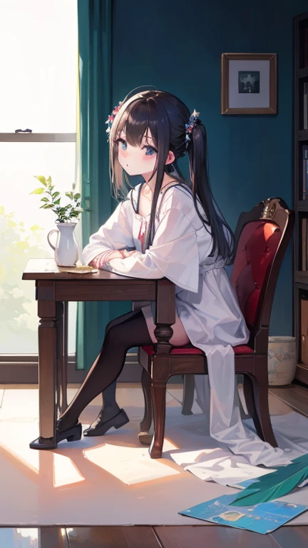 1 Girl, masterpiece, best quality, Reality, feather_doulikui, sitting