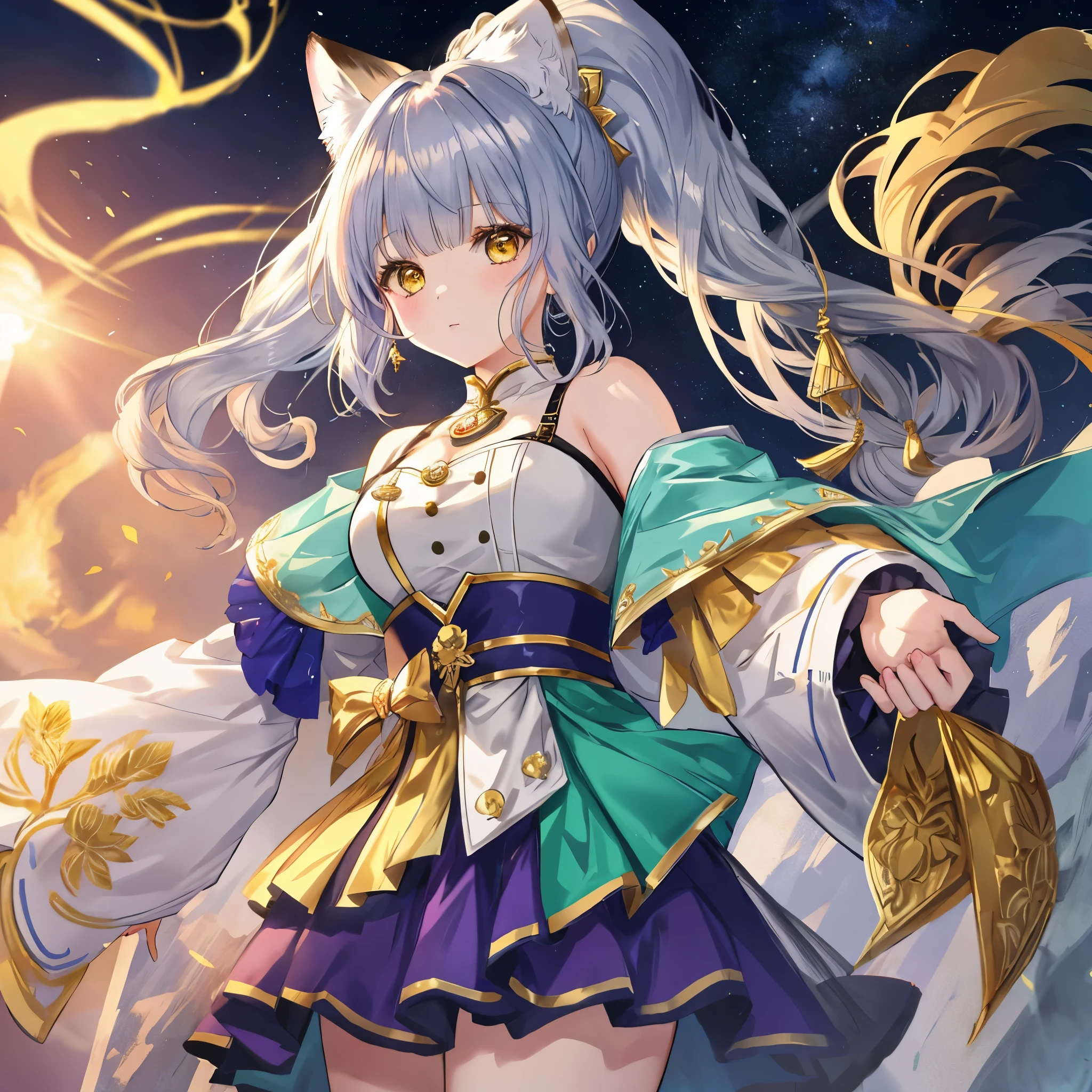 **Number of characters**: One girl
- **Worldview**: A fusion of anime and manga,
- **Body shape**:
Kemomimi and tail: Kemomimi and tail of sand cat
- * *Costume**:
- **Costume color**:
- **Hairstyle**: A hairstyle that is mainly long hair, ponytail, twintails, or bob cut, and an arrangement of the other three hairstyles.
- **Hair color**: Choose one main color from gold, blue, or green, and add the other two as a slight gradation.
- **Wing presence and details**:
- **Props**:
- **Emotion**:
- **Movement**:
- **perspective**:
- **Composition**:
- **Background**:
Background color: Added as sub (gold, blue, green "main" light blue, yellow, silver, deep red "sub")
- **Lighting**:
- **Style**: High resolution official artwork or highly detailed and elaborate fan art styles trending on ArtStation and Pixiv. Please refer to Kushart Krenz's original drawings, Feminine Style, Fate Style, Enako Style, Nozomi Sasaki, and Kanna Hashimoto. Also incorporates Realistic Anime 2.5D Style or Realistic Anime Girls Style
- **Improved Quality**: Using Golden Ratio 1.2 and Drawing Board 1.3, we aim for absurd, highest quality, realistic, hyper-realistic, and ultra-detailed illustrations. Create beautiful masterpieces with ultra-high resolution and large file sizes created in 64K. The face resolution is high and the lighting is perfect. Resolution is 8K, ultra high resolution: 1.2, selectable high resolution (HD, 4K, 8K, 16K, etc.). Color bit depth is 24 bits, 48 bits