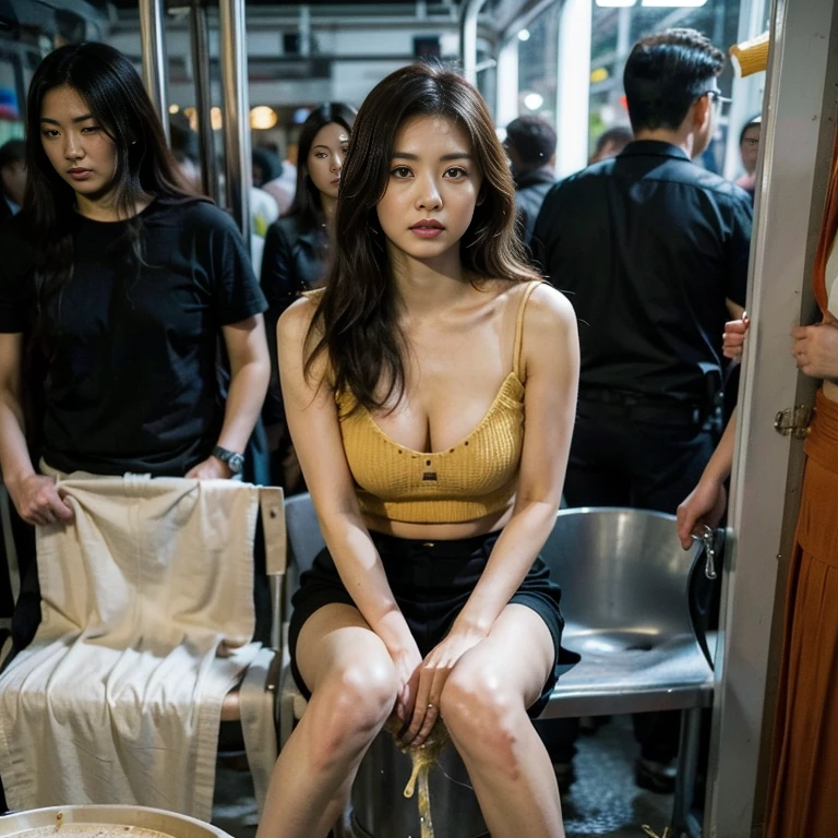 A young and beautiful woman、(((I can&#39;t hold my urine:1.7)))、(Anguished expression)、(Legs wide open)、(Take the train)、Detailed eyes and lips、Long eyelashes、Restless posture、Flowing Hair、Stylish clothes、Tense lighting、Realistic portraits、Bright colors、High resolution、Professional photos、Classic beauty、Modern style、Urgent tones、woman, huge breasts, (best quality,4k,8k,highres,masterpiece:1.2), ultra-detailed, (realistic,photorealistic,photo-realistic:1.37), HDR, UHD, studio lighting, ultra-fine painting, sharp focus, physically-based rendering, extreme detail description, professional, vivid colors, bokeh, portraits, (sensual, warm) color palette, (soft, moody) lighting