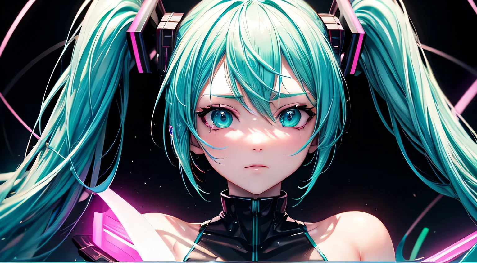 cyber punk　Hatsune Miku　Perfect facial expression　Perfect eye depiction　Neon Light