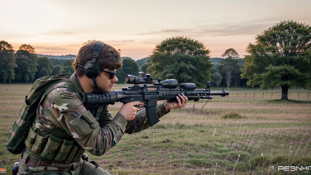 arafed man segurando um rifle in a field with trees in the background, airsoft cqb, segurando pdw, segurando um rifle, segurando ar-15, segurando rifle, lidando com rifle no peito, combate corpo a corpo de airsoft, com rifle, empunhando rifle de assalto, carregando um rifle, arma de airsoft, man is carregando um rifle, disparando rifle laser