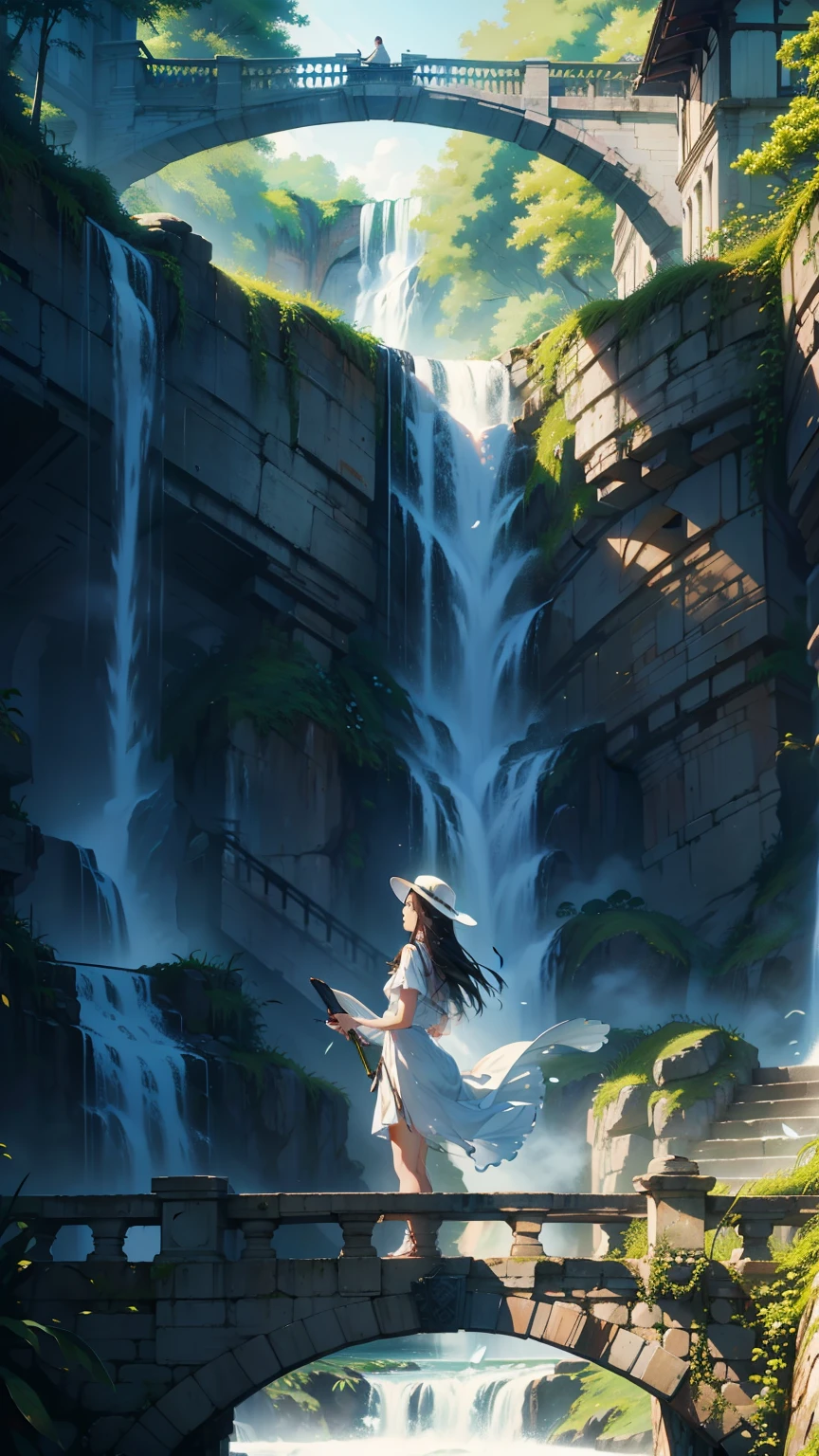 White lily wallpaper, Bridge,woman,waterfall,hd,detail,4K,