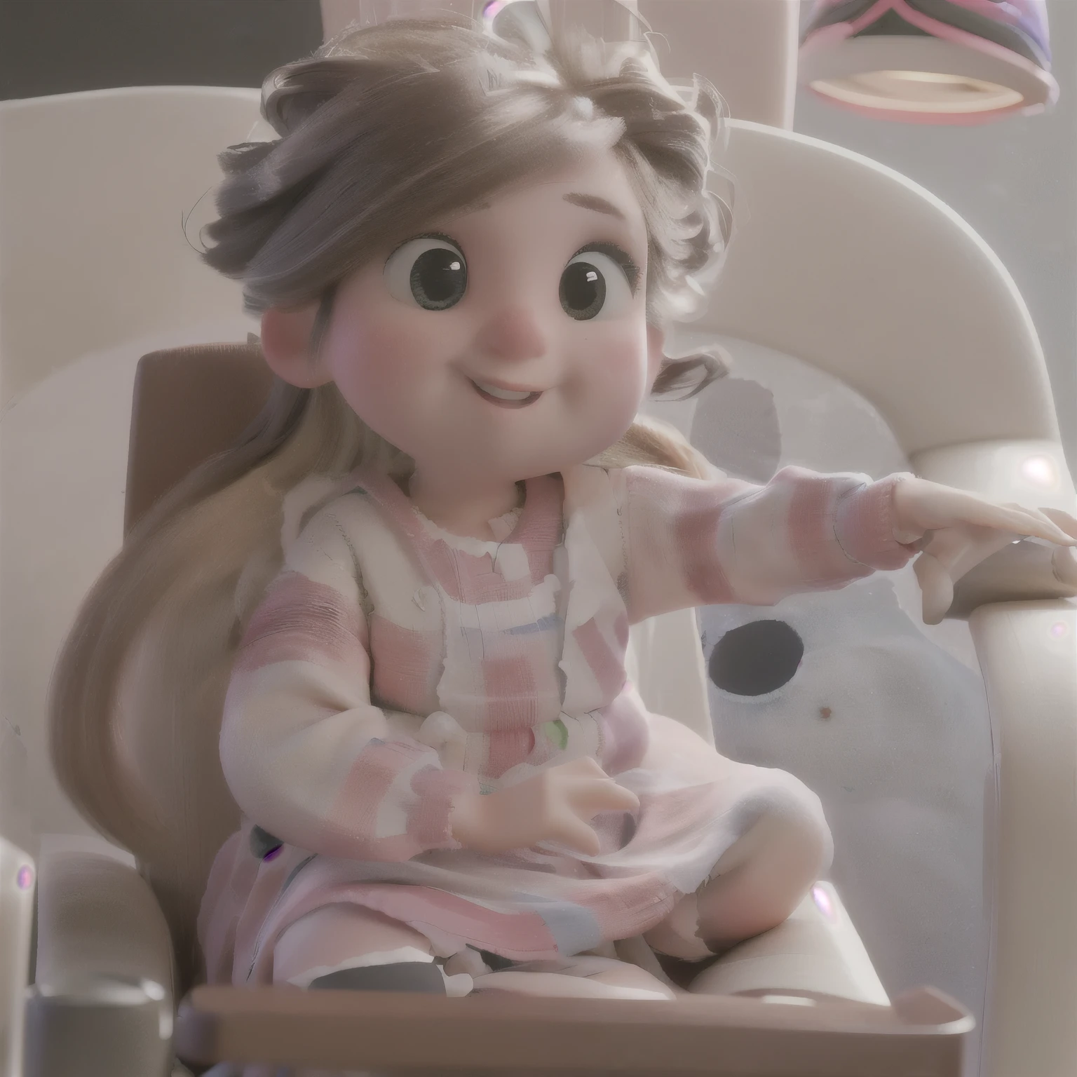 there is a baby sitting in a chair with a toy, babies on her lap, 2 anos de idade, foto de retrato, lindo fofo, jovem , imagem de qualidade muito baixa, 1614572159, bochechas rosadas, Alanis Guillen, Fofo lindo, rosto inocente, lorena avarez, she has messy hair, fotografia de retrato