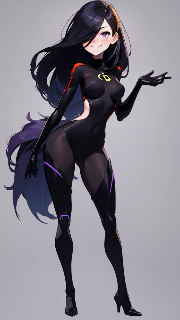 pink hair, (short bangs hair:1.36), yellow eyes, wide hips, narrow waist, depth of field, 1girl, (on a   background:1.3), (full body:1.4), pose, big breasts, wide hips, athletic thicc perfect hourglass figure, ((thigh cutout:1.3):1.2), (((dark skin))), sedused pose,