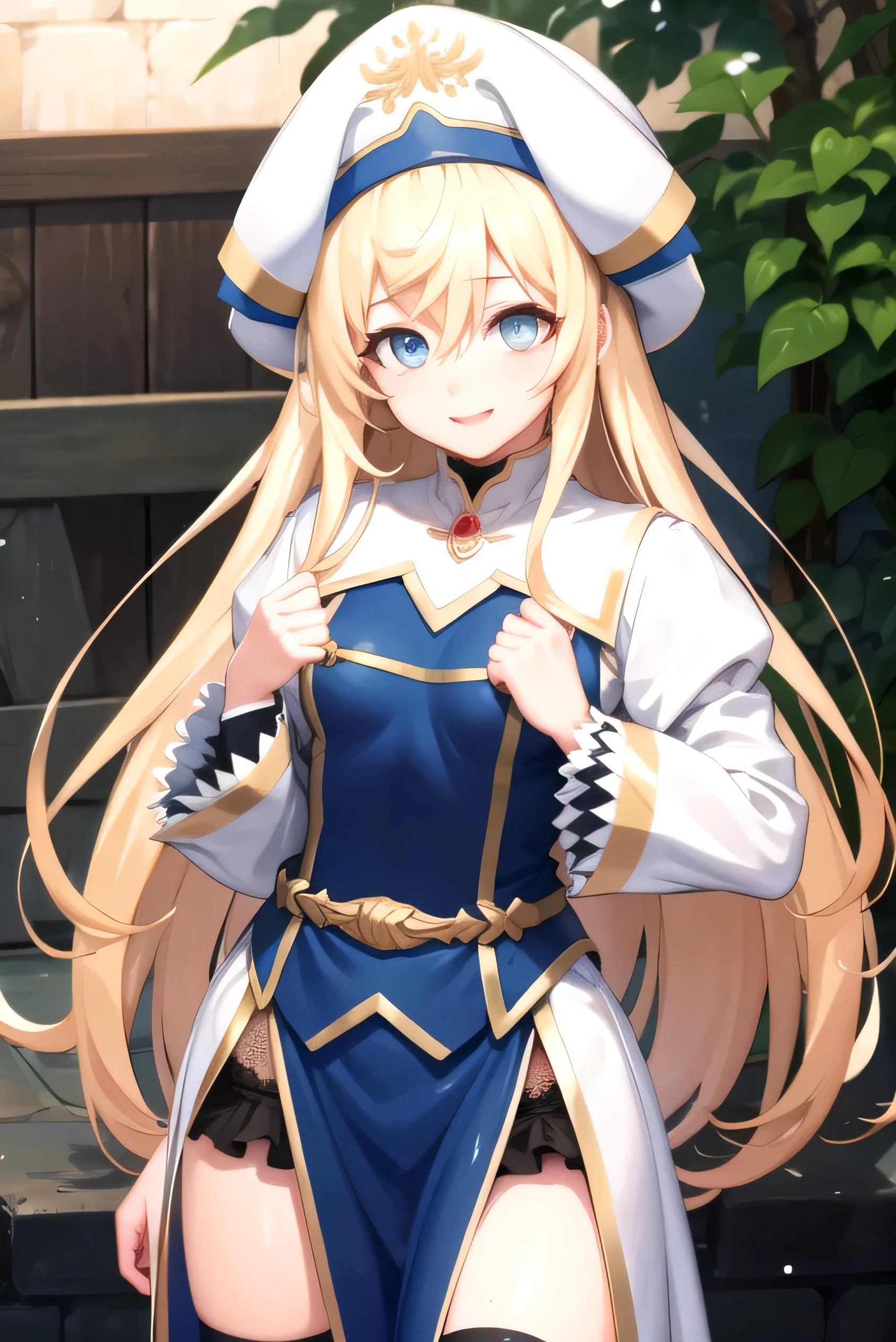 ((Teen:1.3)), (masterpiece, highest quality) female_shinkan, (Day), Long Hair, Have, Long sleeve, (Long dress:1.2)), White Hat, Knee socks, very Long Hair, Hair between the eyes, Small breasts, Cowboy Shot, Outdoor, Village Countryside, smile, Watching the audience, Shadow,In underwear, Sexy corsets, lace and lingerie with great detail,Bedroom, ((masterpiece)), (((highest quality))), ((Super detailed)) , break (masterpiece:1.2), highest quality, High resolution, unity 8k wallpaper, (figure:0.8), (Detailed and beautiful eyes:1.6), Highly detailed face, Perfect lighting, Extremely detailed CG, (Perfect hands, Perfect Anatomy),