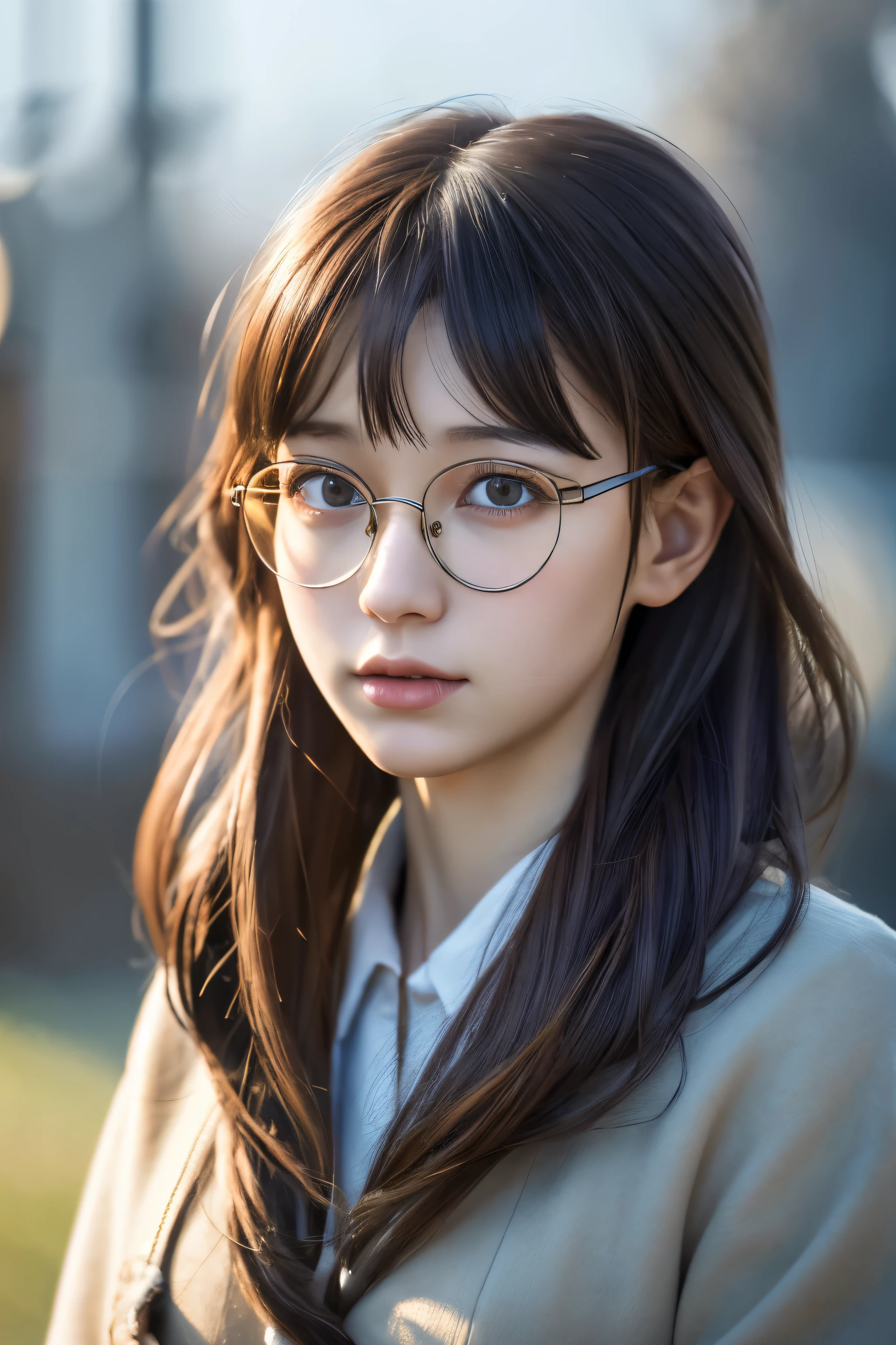 masterpiece, 最high quality, high quality, Highly detailed CG Unity 8k wallpaper,Kamakura、A cute girl of half Russian and half Japanese descent、Lloyd glasses、Listen to the sound of the wind、