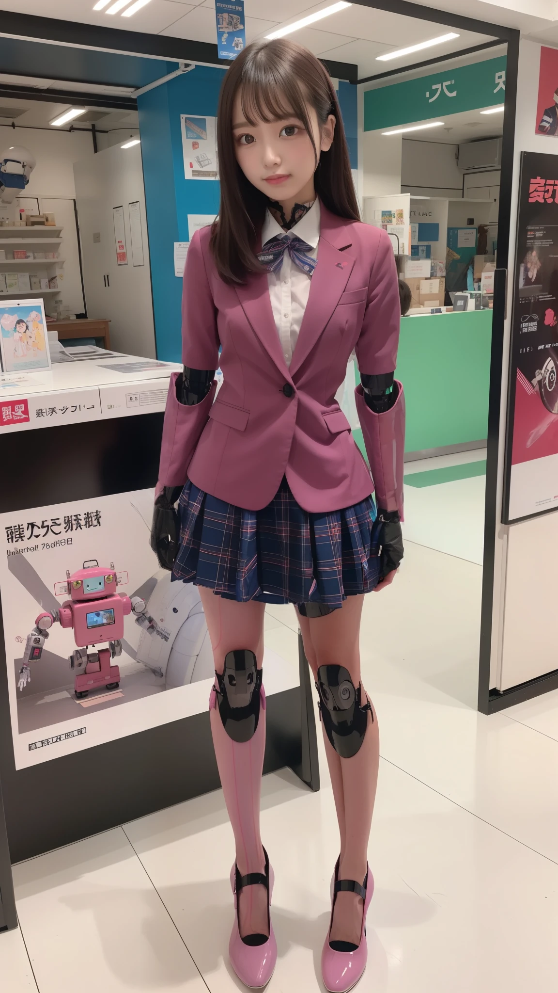 student clothes ,Half sleeve blazers ,Half sleeve shirt ,Ribbon Ties ,Dark blue mini skirt, robot