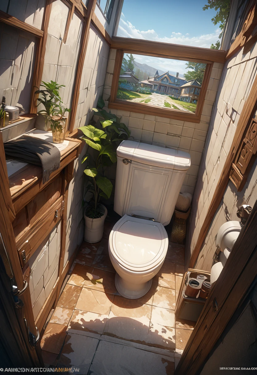 Ultra-Real 8K, Super detailed, ((no man)), (Hyper Detail, Dynamic Camera), (Wide-angle), (Vivid colors and saturation), (Trending on Artstation),anime style, toilet, Western style, Luxury House
