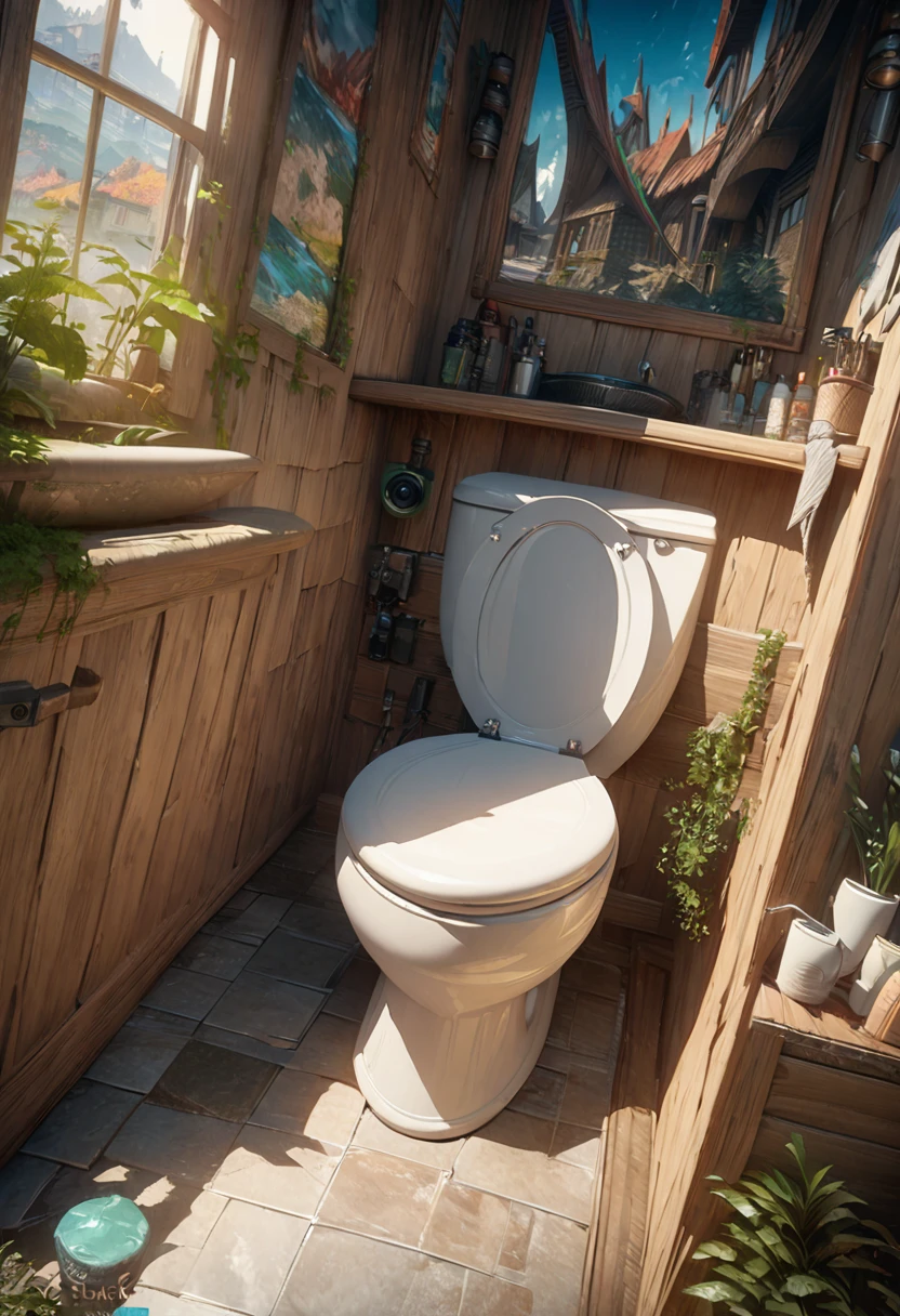 Ultra-Real 8K, Super detailed, ((no man)), (Hyper Detail, Dynamic Camera), (Wide-angle), (Vivid colors and saturation), (Trending on Artstation),anime style, toilet, Western style, Luxury House
