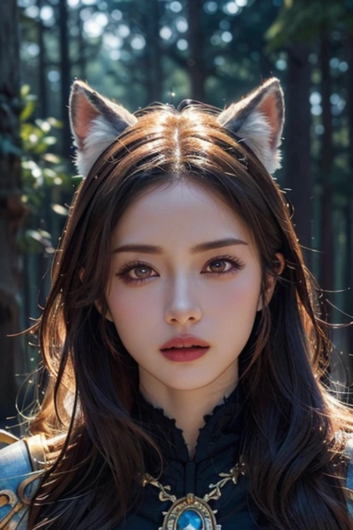 A beautiful woman with red eyes、Posing for an elegant photo with a giant white fox, arpino,Gray Hair,Face to face, Ultra-realistic, Clear images, (highest quality,4K,8k,High range,Master Parts:1.2),Ultra-detailed,(Realistic,Realistic,Photorealistic:1.37),Victoria Beckham,sexy,hide, Warrior,Ornate Armor,Fighting the Dragon,night,Burning Forest,Vibrant colors,Portrait,Sharp focus,Beautiful and fine details,Beautiful lip detail,Highly detailed eyes and face,Long eyelashes,Bright sword light,Spooky atmosphere,Burning Destruction,Brave pose,Exquisite details,Majestic,strength and power