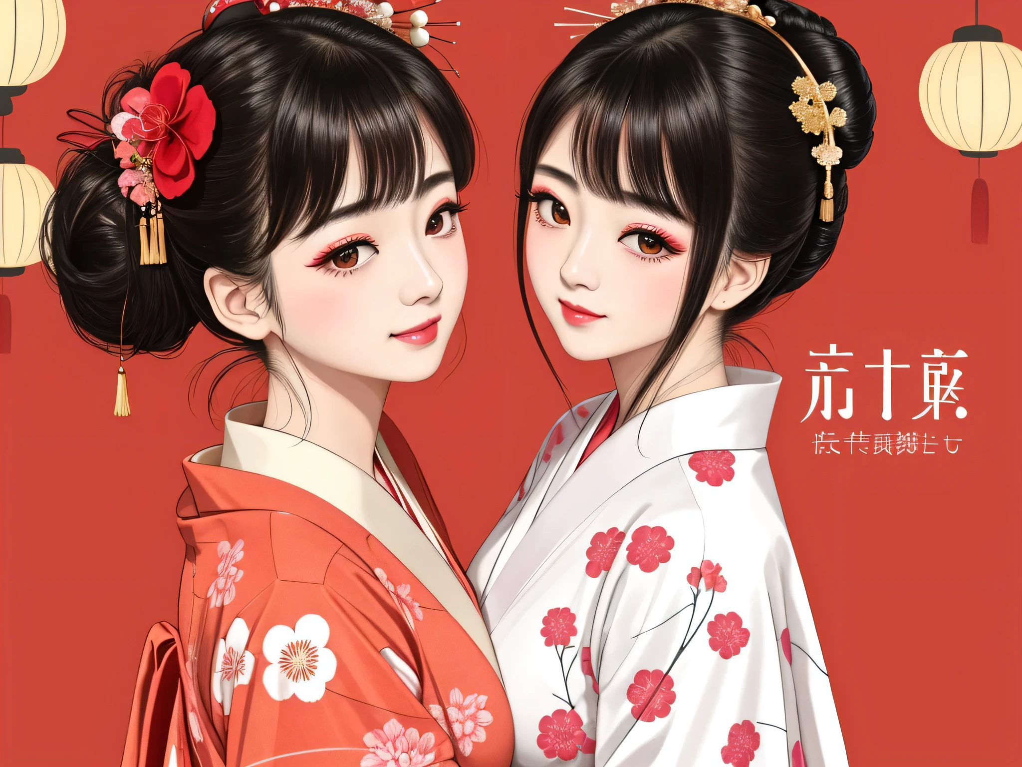 Each has a different expression2People and sisters、(2 girls)、⦅Dancing traditional arts with grace)、((Big Breasts、Small Face、Not exposed))、highest quality、masterpiece、(Black Hair、Bun Hair)、Brown Eyes、⦅Wide angle、Angle from above the waist、Pause on the magazine cover、Their gazes are different, gazing into the distance⦆、(8K High Quality、masterpiece、High resolution、Realistic and beautiful light and shadow、(highest quality)、(High Resolution)、(Very delicate and beautiful)、(Beautiful 8k face)、(With a smile、Beautiful eyes)、(Clear skin)、(Soft hair)、(8Head to Body)、(A Japanese style yukata kimono with red, pink and orange floral patterns on a white background, interspersed with gold powder、Wearing a yukata2Beautiful Japanese girls)、((Tanabata decoration background))、((Small Face))、(arms up)、Thin and small nose、(Red lipstick)、(Make your cheeks red)、(Glossy skin)、((Ink painting style))、Very thin eyebrows、Overall ultra-high image quality、(She is wearing maiko-style makeup.)、Whitening、Long and beautiful eyelashes、Glowing Skin、(Red cheeks),Straight nose、masterpiece、highest quality、whole body、 Eyebrows visible through hair、Bun Hair、Grin、Gal、Gal、Viewer's Eyes、Plaid、Stylish、woman、fine、Pause、
Waiting to start