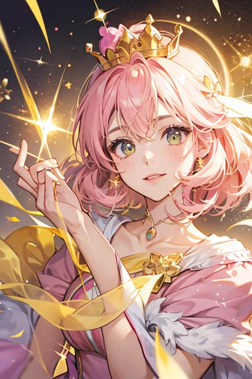 She is a light pink with a yellow crown. SPARKLE; GLITTER