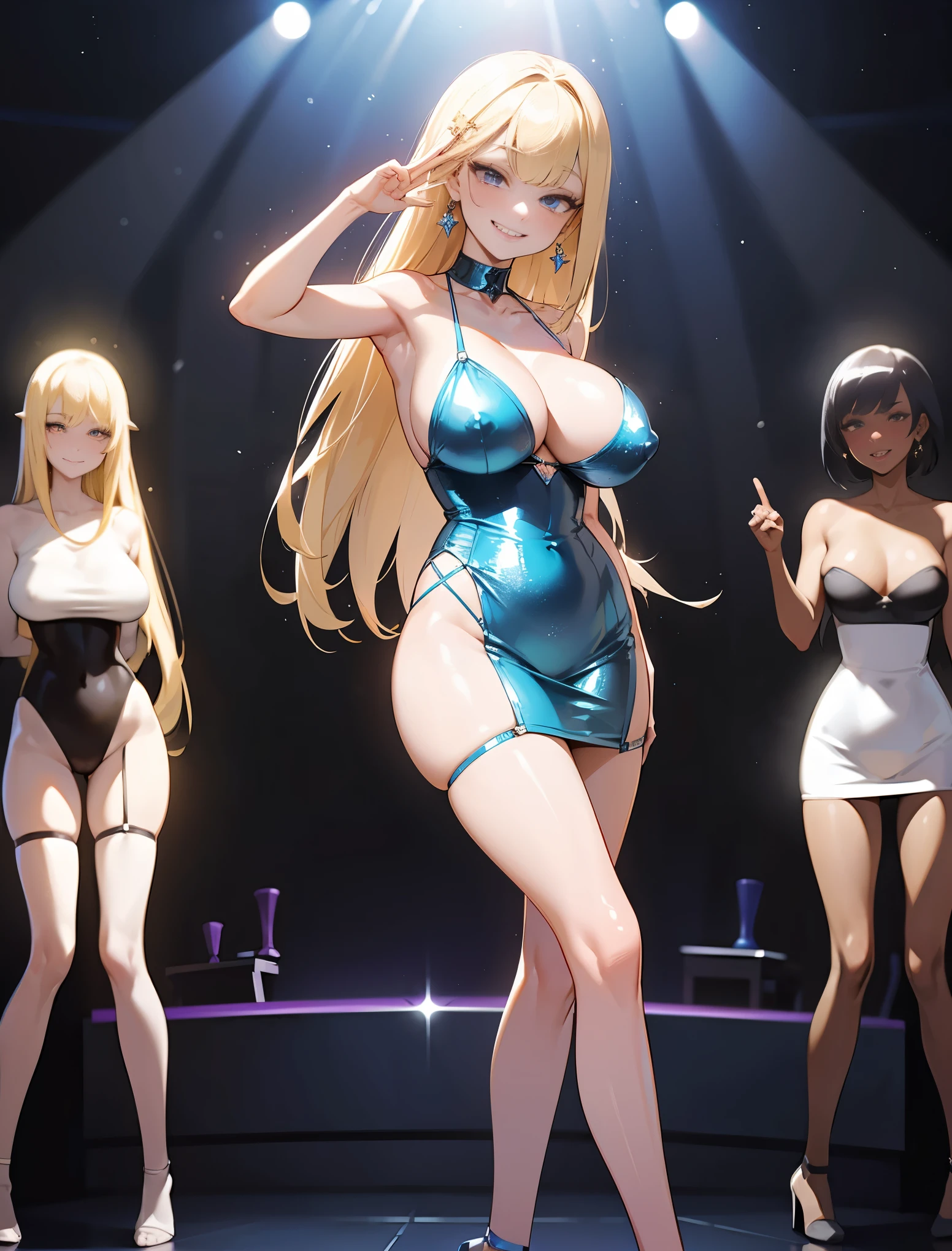 Accurate human body、Detailed people、Correct five-finger、4K - ultra-vivid、highest quality, masterpiece, Ultra-high resolution, Detailed Background、The perfect background、　　　　　　　　　　　　　　　

(((Cool and cute face、Oily skin,Sparkling Skin、Shiny skin、Glowing Skin、Shiny skin)))、 ((Gals dancing at the nightclub、lots of earrings、Sequined Bodycon Dress、Blonde、Short Hair、Layer color hair、Pure white skin、Slender body、Thin thighs、細くLong legs))、Eight-headed beauty、Big Breasts、smile、nightclub、(((Big Breasts)))、Long legs、Beautiful feet、garter belt & fishnet stocking, Detailed and accurate clothing、