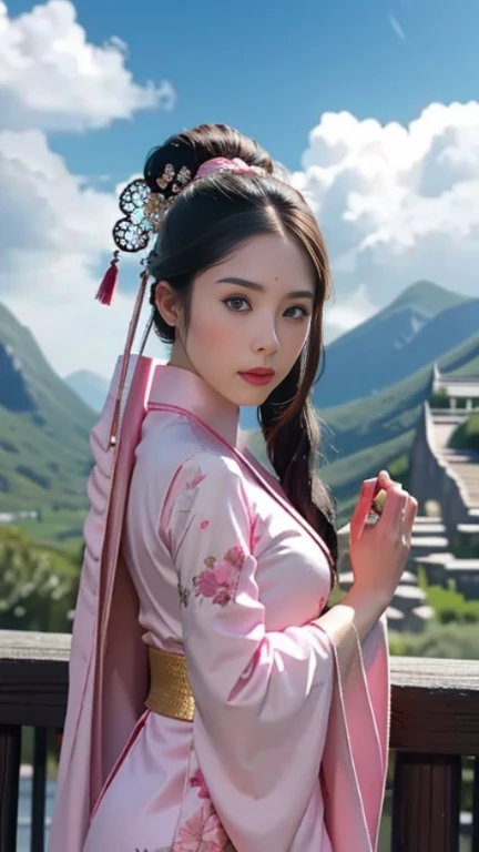 masterpiece,high quality,最high quality,Official Art,Beauty and aesthetics,amazing,Very detailed,Surreal,girl,(ドラゴンの上に座っているgirl),Pink Hanfu,Golden Dragon,Dynamic pose,Looking at the audience,In the cloud,surrounded by clouds of white,Xiangyun,Attractive colors,Theatre Lighting,Rim Light,(Depth of field:1.2)