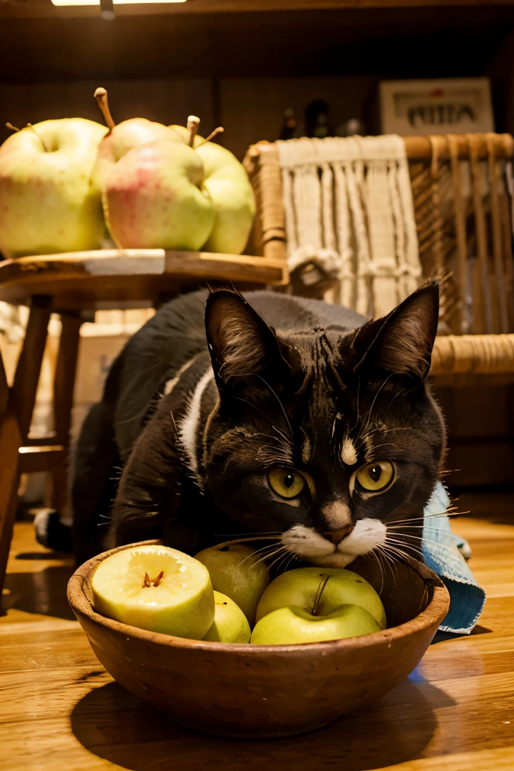 haz un gato comiendo una manzana