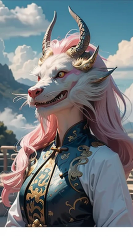 masterpiece，high quality，最high quality，Official Art，Beauty and aesthetics，amazing，Very detailed，Surreal，girl,(ドラゴンの上に座っているgirl)，Pink Hanfu，Golden Dragon，Dynamic pose，Looking at the audience，In the cloud，surrounded by clouds of white，Xiangyun，Attractive colors，Theatre Lighting，Rim Light，（Depth of field：1.2）