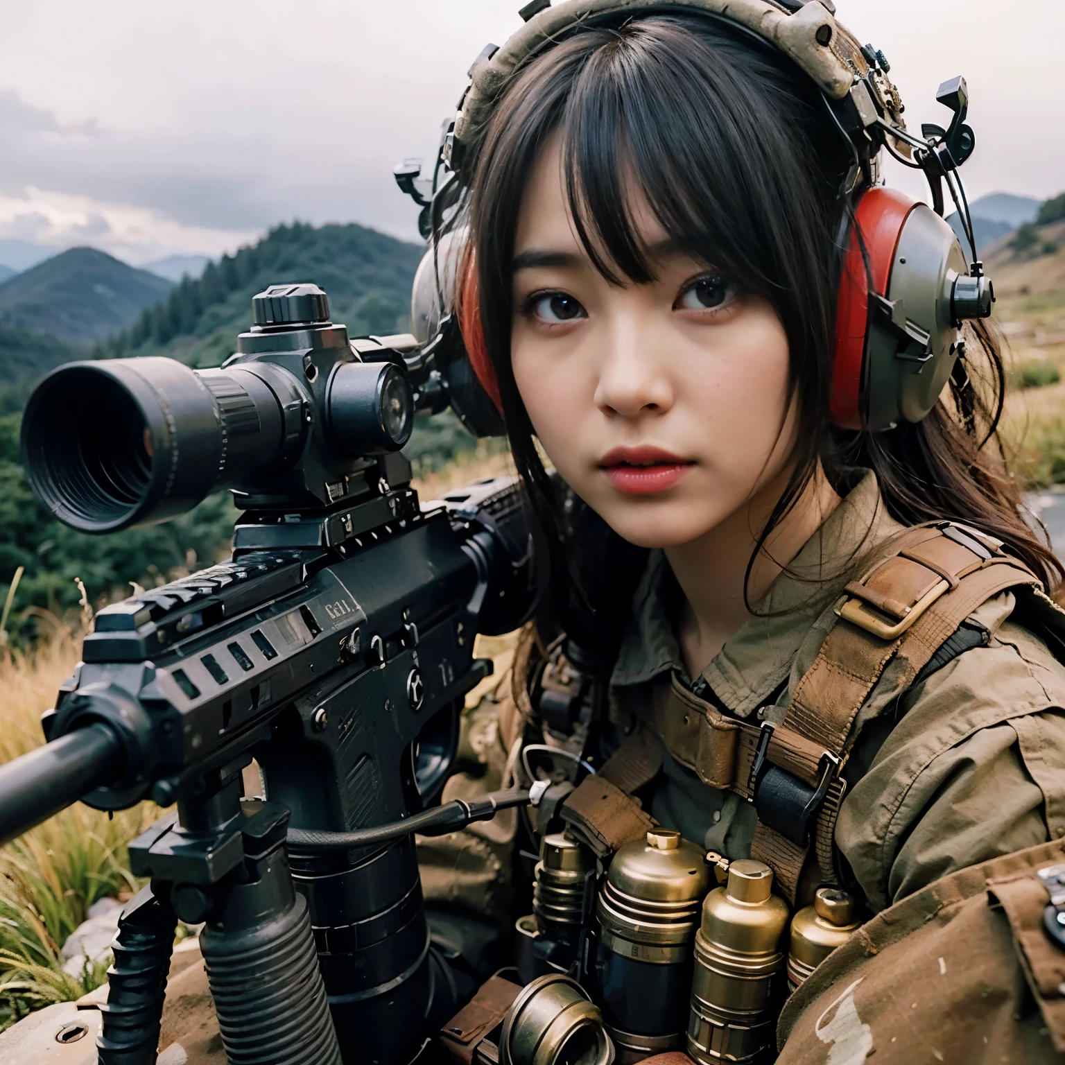 (masterpiece, best quality:1.2), (8k uhd, 16k, 32k, ultra high res), (photorealistic:1.37), (RAW photo), ultimate-realistic, ultimate-realistic details, ultimate-realistic texture, ultimate-intricate details, ultimate-realistic lighting, ultimate-realistic shadow, japanese girl, ultimate-cute face, ultimate-RAW skin, ultimate-realistic eyes, woman in powered suit, cannon mounted on shoulder, very cute face, mechanical, extremely intricate details, full body shot, ultimate photorealistic, clear stream