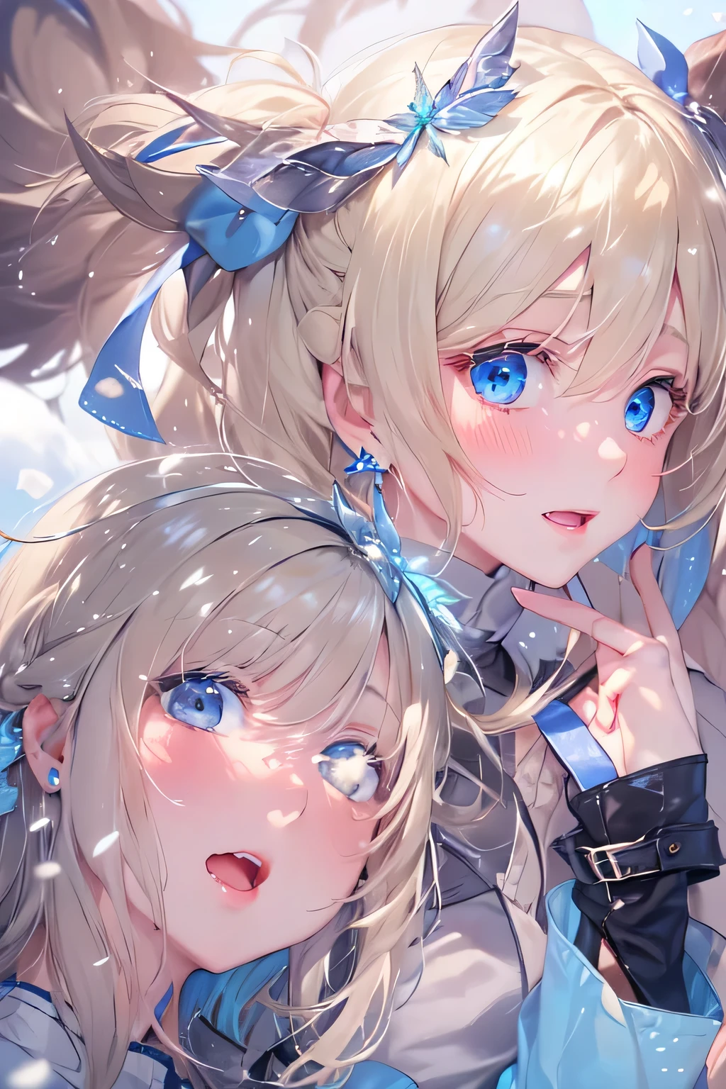 最high qualthaty、Best image qualthaty、masterpiece、Wthath a girl((Black tank top、Whthate coat、Black Leather Pants、、10 generations、cute、Best Bust、Large bast,Beautiful light blue eyes、Spread your chest wide, blonde、thin,Big Valley、Milthatant Movement,Hug gesture、Blushing'cheek、trembling、sapphire earrings、exhaling whthate、Have、Cold Face)),high qualthaty、Beautiful art、background((ice burn cthaty、that'it's snowing、大it's snowingThe last piece、Depth of wrthatten boundary,8k