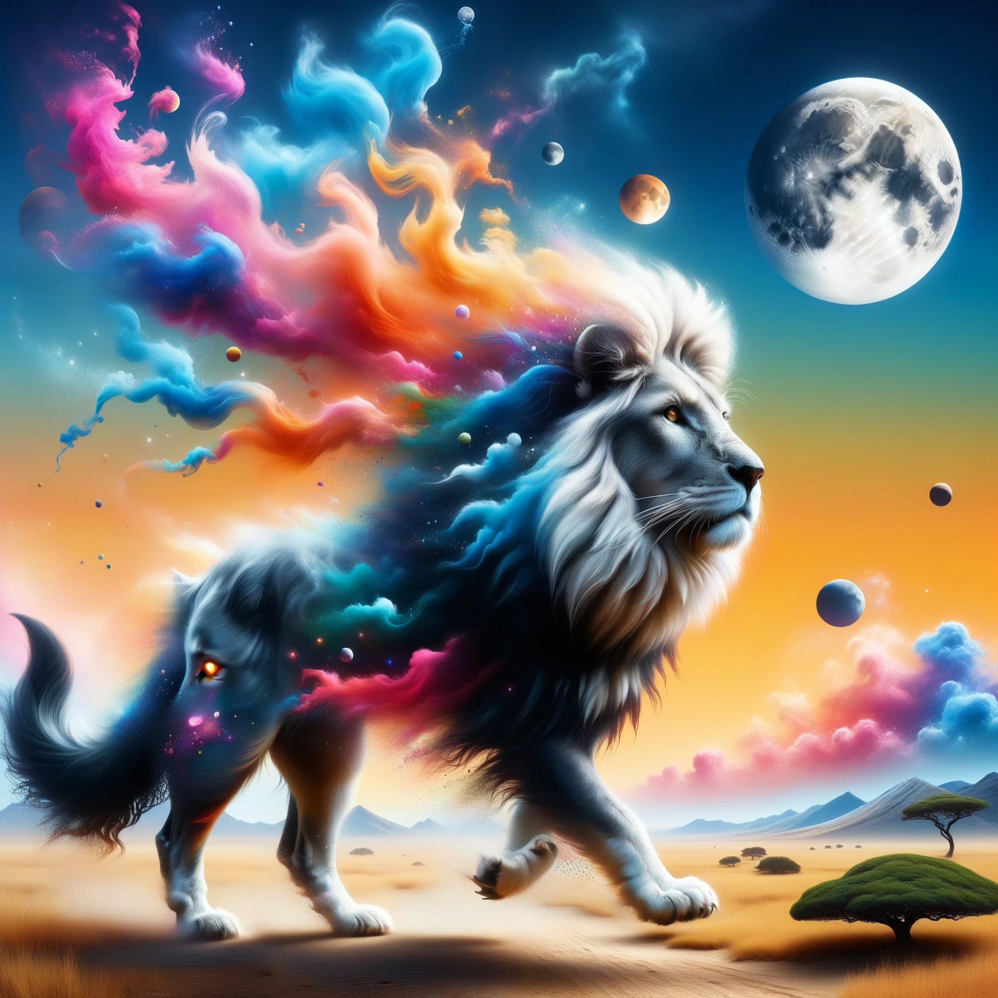 In this wild, Afrofuturistic Baroque fusion, anthropomorphic creatures embark on a dank meme-filled voyage. Imagine the vibrant, empowering sci-fi visuals of Janelle Monáe's "Many Moons" music video merging with the playful, surreal animal scenes of Miwa Yanagi's "Fairy Tale" photography series. The result is a whimsical, futuristic journey that celebrates Black culture and online humor, as if painted by Kenny Scharf's graffiti-inspired, cartoon-like style or envisioned through the quirky lens of Yinka Shonibare's mixed-media works. This eccentric blend pushes boundaries, creating a memorable, meme-worthy adventure that defies convention.