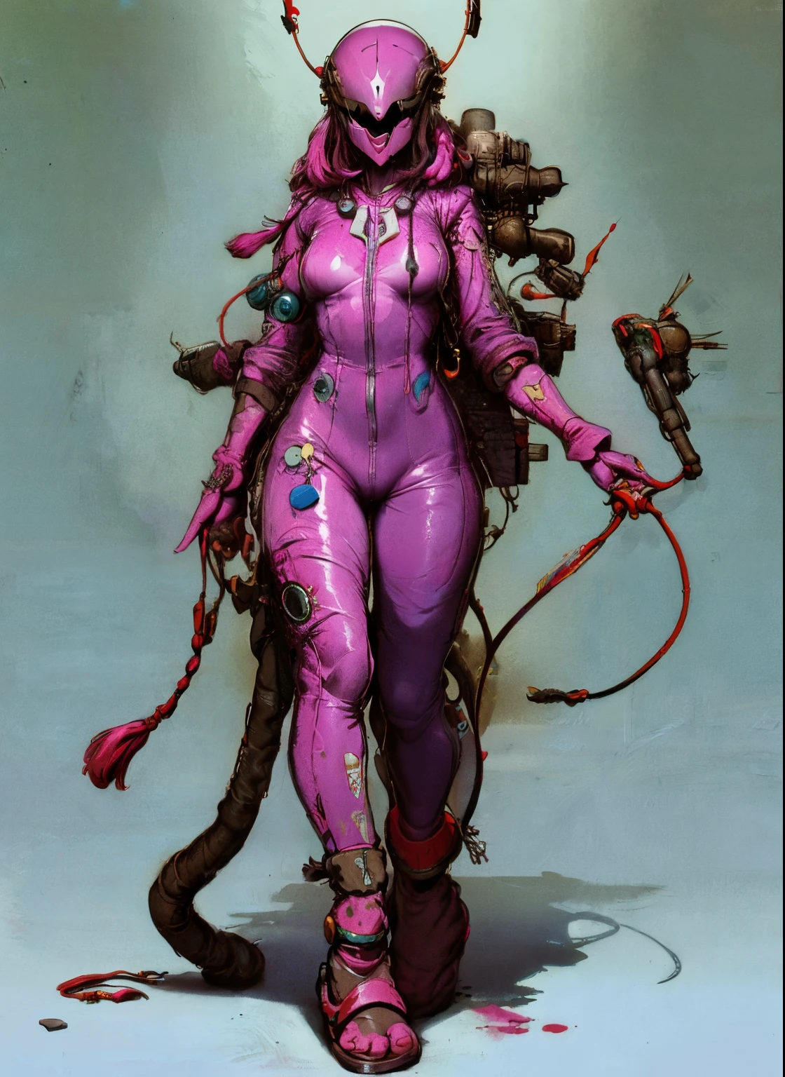 perfect proportions, anatomically correct, (head to toe: 2.0), (full body image: 2.0), solo, (Casshern: 1.6), extremely stylized, deviant art, masterpiece, highly detailed, detailed eyes, expressive detailed eyes, detailed pupils, futuristic, ((1950s scifi helmet)), ((pointy helmet)), Rubber Gloss, (flightsuit:1.4), big boots, entire body image, full body shot, nvinkpunk, professional photograph of alexander_skarsgard, tassles, large beads, (large tassels), cyberpunk, inkpunk, paint platter, ink splatter, (action pose:1.0), 