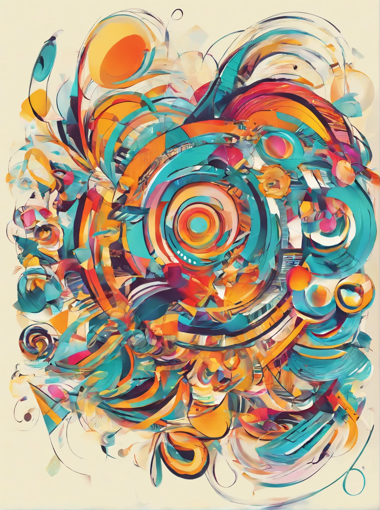 abstract shapes, vivid colours and patterns. 3d illusion 