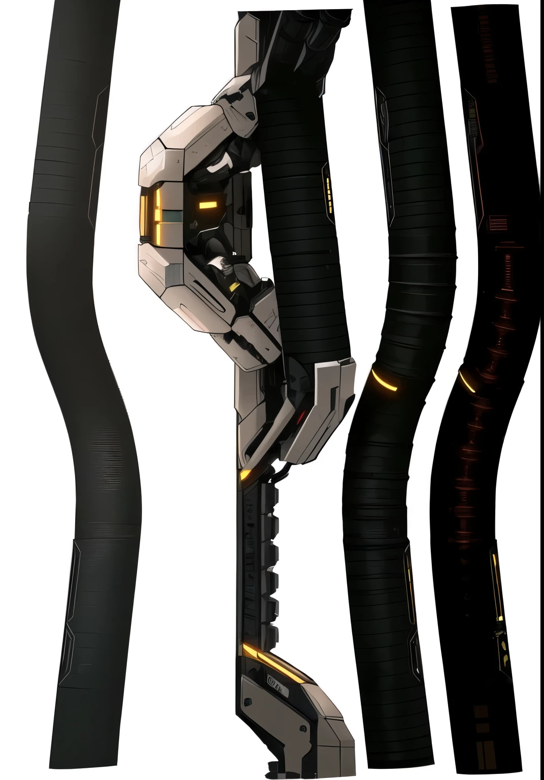 a close-up of a futuristic object with several tubes in it, exoesqueleto marrom, Connection,warframe, cano detalhados, AI robot tendril remnants, esteira de tanque de guerra alongados, goela quente detalhada,, science fiction weapon, detalhado, alguma armadura curva, alguns tubos curvados, power cables with futuristic details, a close up of a robot with a big head and a big body, conceito de arte mecanizada, arte conceitual | Dison, a big anime mecha robot, deus grego em estilo mecha, official arte conceitual, retrato completo do Electromancer, robot arte conceitual, symmetric arte conceitual, concept illustration, mega mecha humanoide, ultra detailed arte conceitual, with lots of piping, many power cables, Too much wiring.