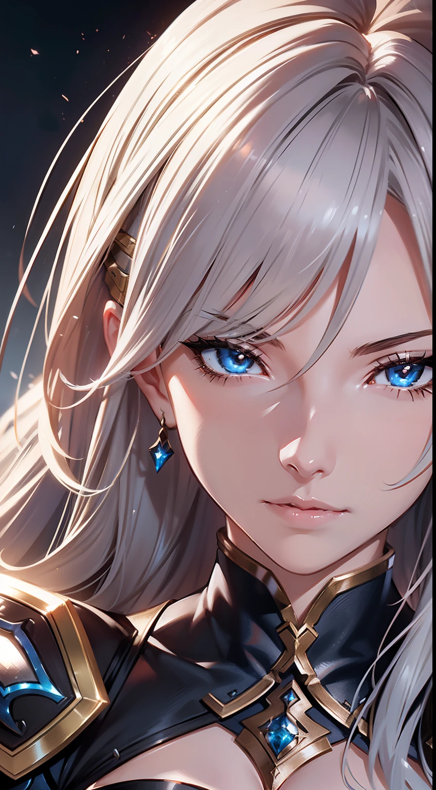 (Granblue Fantasy Katarina), elegant,  woman, Silver Armor, elegant face, High resolution, Highly detailed 8k CG, Close-up face