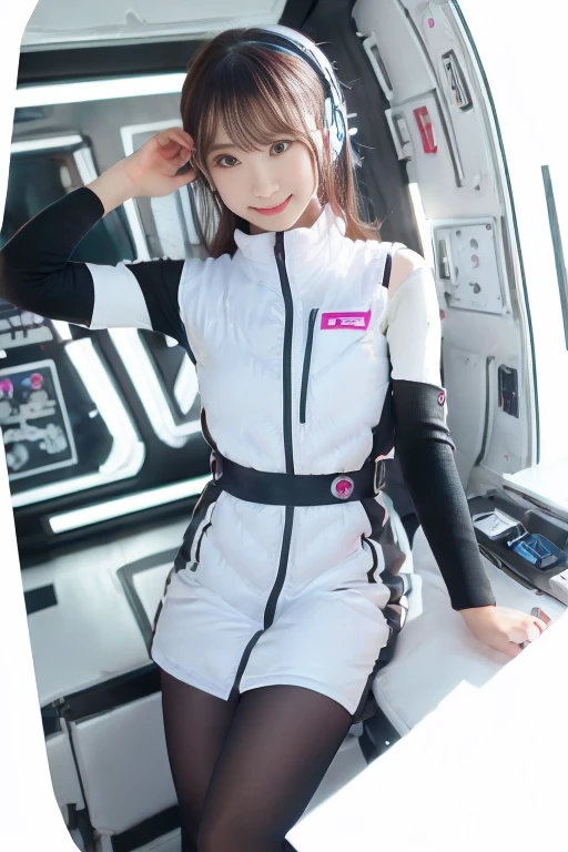 ((NSFW: 1.4)), (acrobatic pose):10,((Detailed face, Professional photography)), ((NSFW, zettai ryouiki, 1 girl)), Ultra-high resolution, (Realistic: 1.4), RAW Photos, highest quality, (PhotoRealistic Stick), concentrated, Soft Light, ((30 years old)), ((Japanese)), (( (Young Face))), (surface), (Depth of written boundary), masterpiece, (Realistic),(inside ISS):3, woman, ,astrovest:2,headphone:2,smartwatch,,bangs, ((1 girl)),(black sleeves):2,(black tights):2,inside spacestation,inside spacecraft,,zero gravity,smile,open leg,blush:1.5,hidden hands,neotech