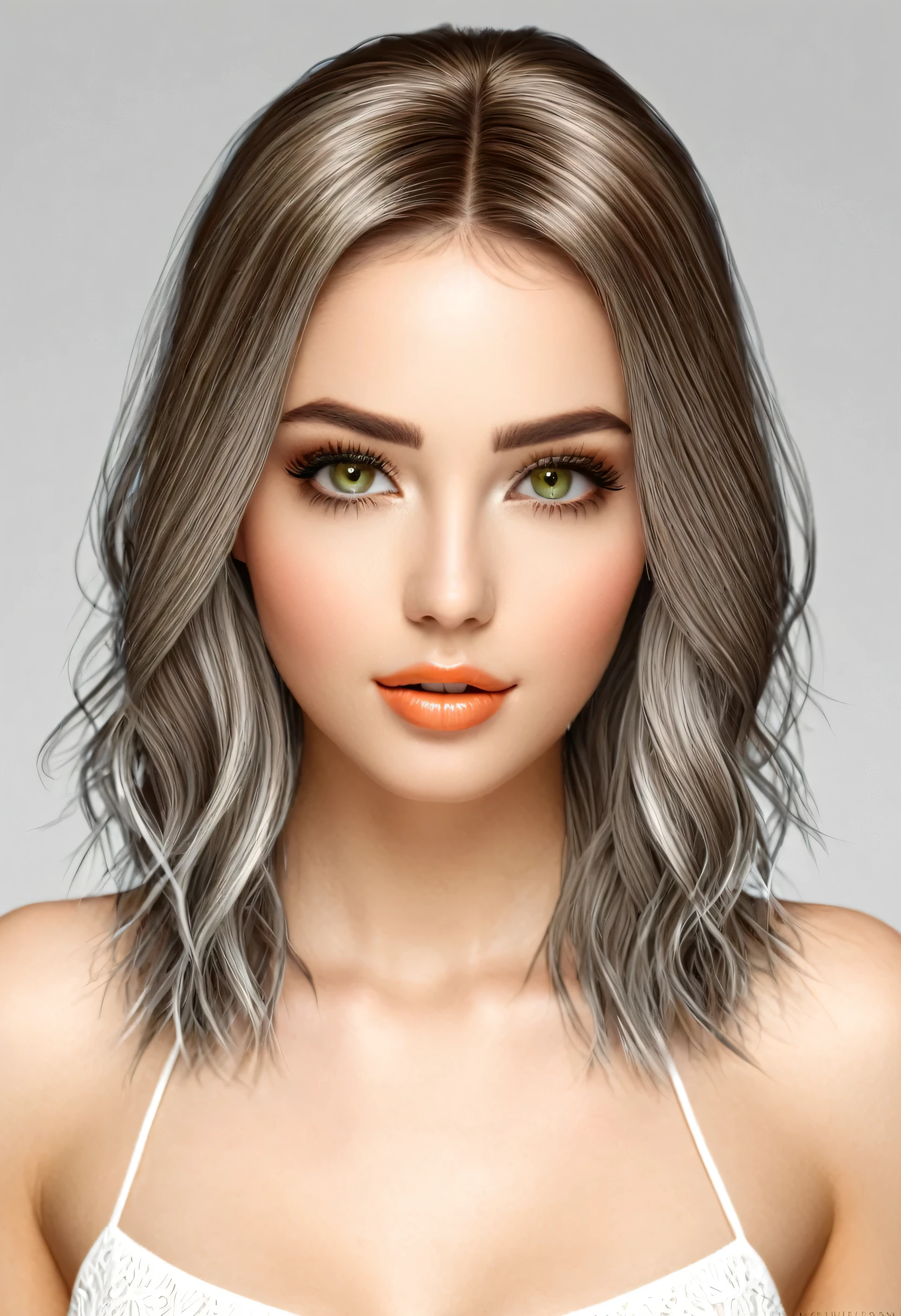 realista, 1 garota, cabelo branco, olhos roxos, olhos brilhantes, corte superior, saia, parted lips, corar, noite, flores, sol, sollight,